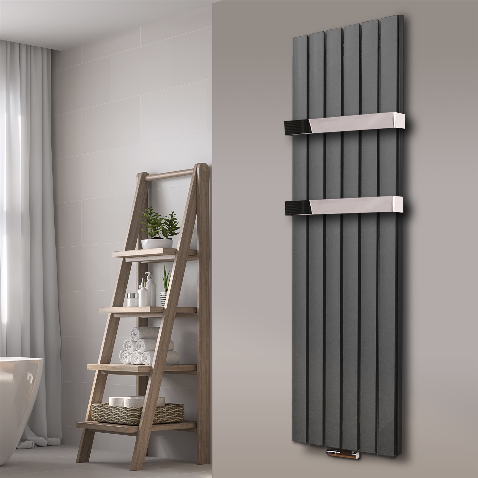 BADHEIZKÖRPER Design Peking 6 180x47cm 1964 Watt moonstone +2 Halter 50mm glänzend SZAGATO Designheizkörper Handtuchheizkörper mit Mittelanschluss