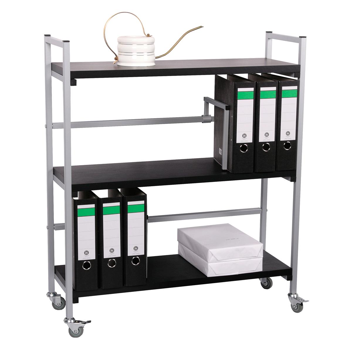 Tischwagen / Ordner-Rollwagen 100x89x30cm 3 Böden schwarz + 2 Ordnerhalter SZAGATO Ordner Rolltisch Ordner Rollwagen Regal mit Rollen Bürowagen Aktenwagen