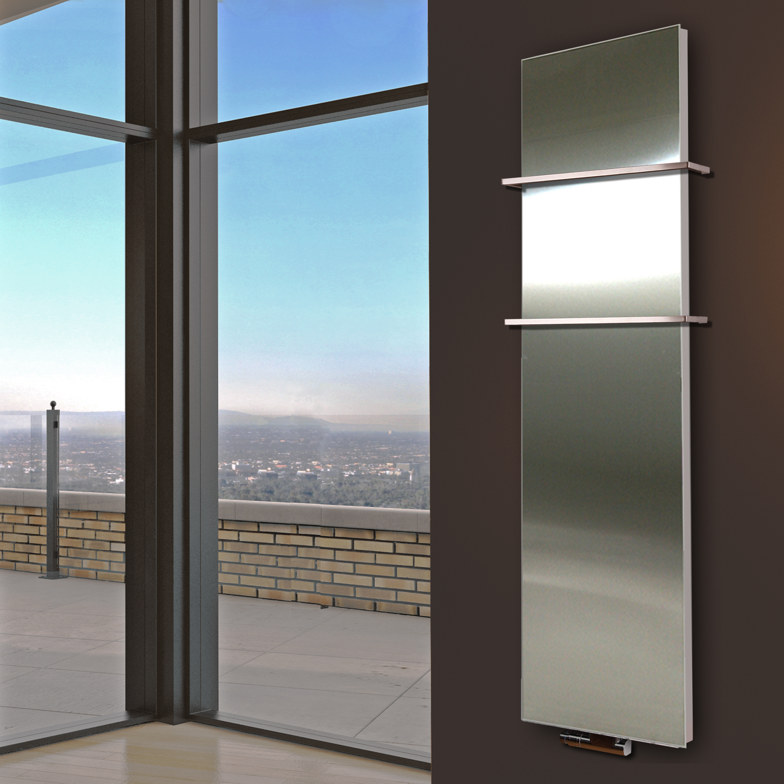 BADHEIZKÖRPER Design Mirror 3 180x47cm 1118 Watt Edelstahl matt (+2 Halter 15mm) SZAGATO Designheizkörper Handtuchheizkörper mit Mittelanschluss