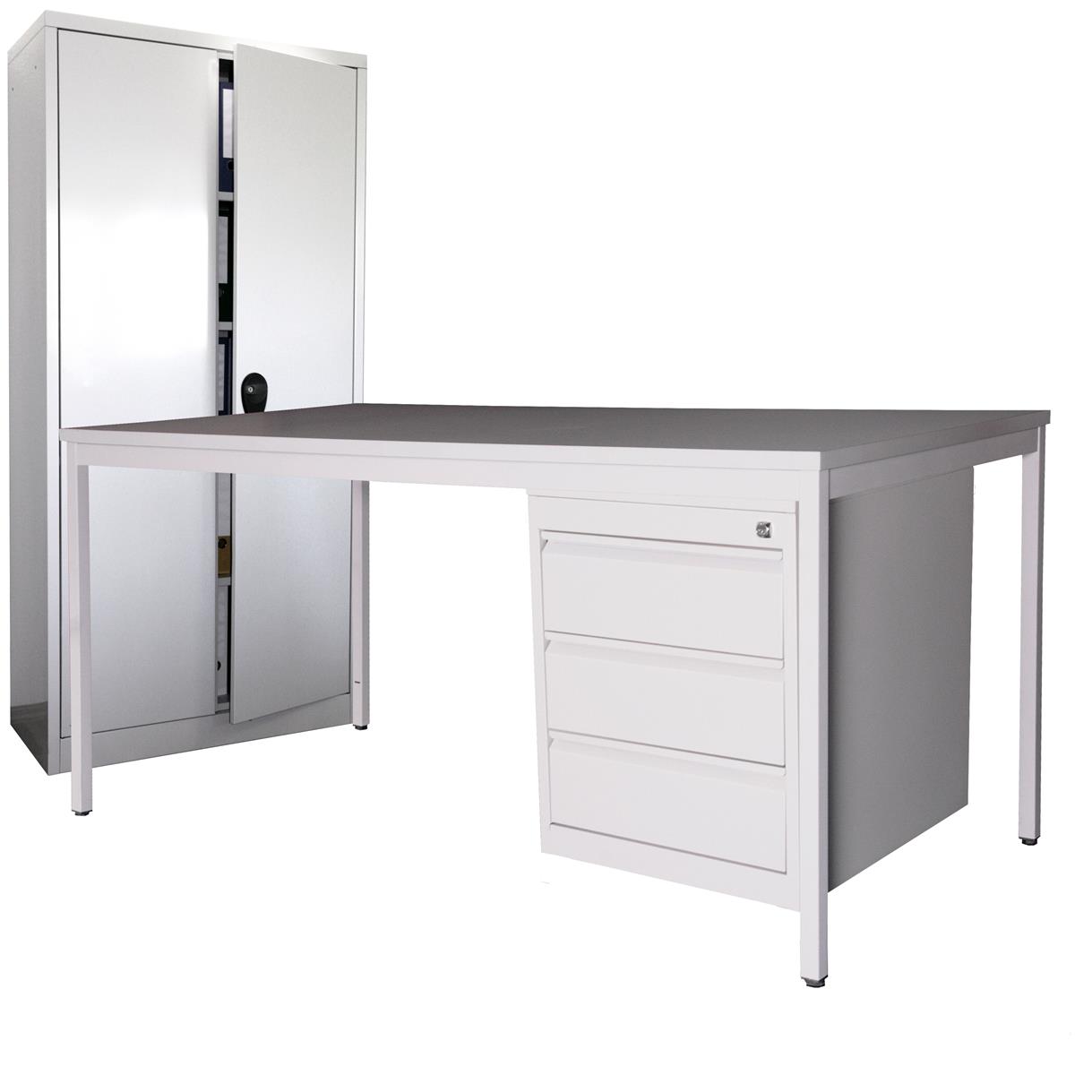 Schreibtisch 180x100cm SET+ Unterbauschrank Profi 3 Schubl + Stahlschrank 180cm grau SZAGATO Arbeitstisch Bürotisch Druckertisch Schreibti günstig