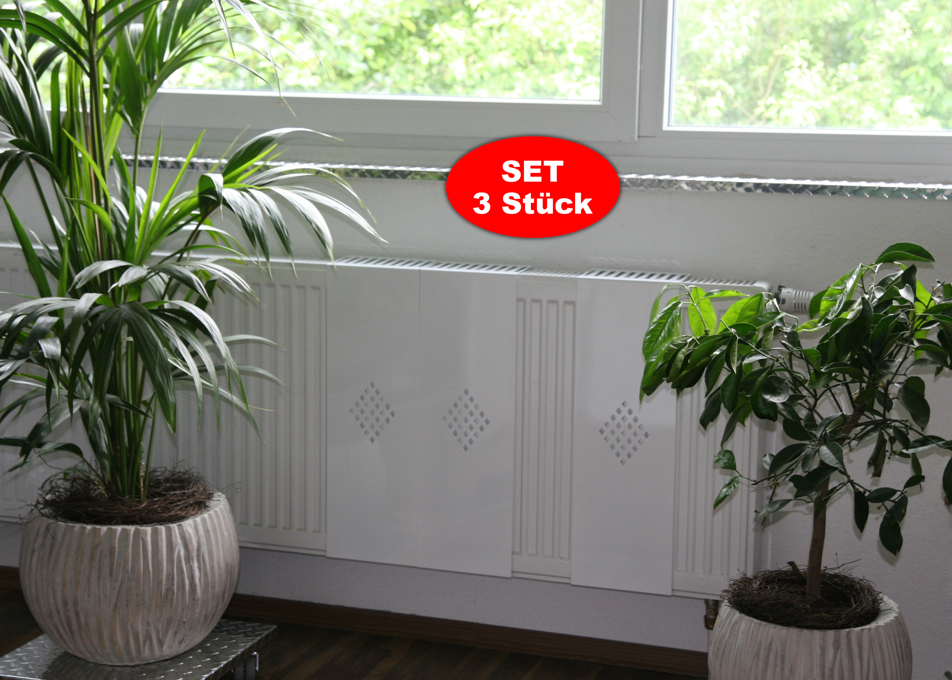 Heizkörperverkleidung 60 x 20cm Design Raute weiß (SET= 3 Stück) SZAGATO Heizungsverkleidung Verkleidung Heizkörper Abdeckung für Heizkörper