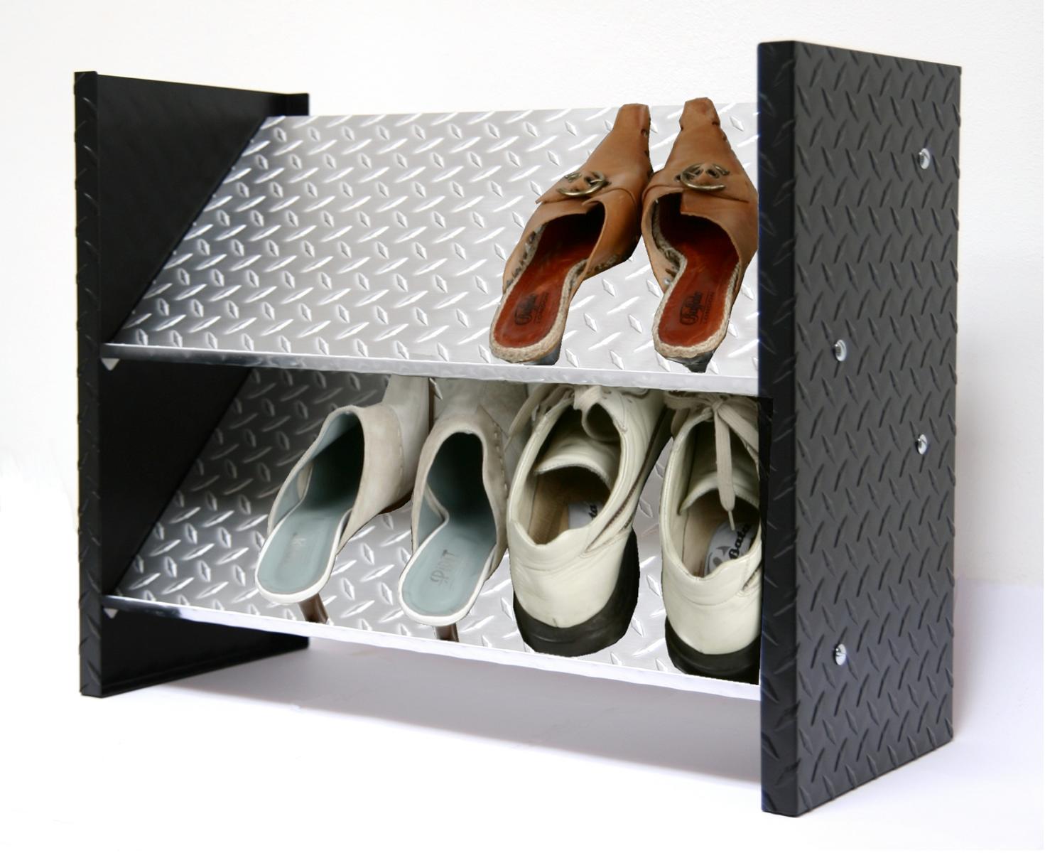 Schuhregal Metall Alu SZAGATO 48x60x26cm 6 Paar 2 Böden Bicolor Made in Germany Schuhschrank Schuhregal Metall Schuhablage schmal Schuhregal schwarz