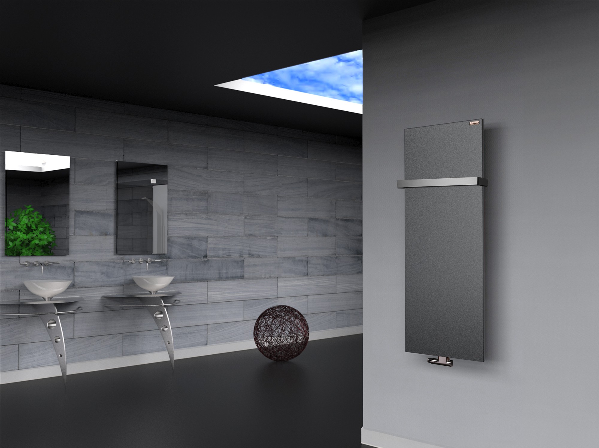 BADHEIZKÖRPER Design Mirror Steel 2 120x47cm 799 Watt anthrazit - moonstone (+1 Halter 30mm) SZAGATO Designheizkörper Mittelanschluss Handtuchwärmer