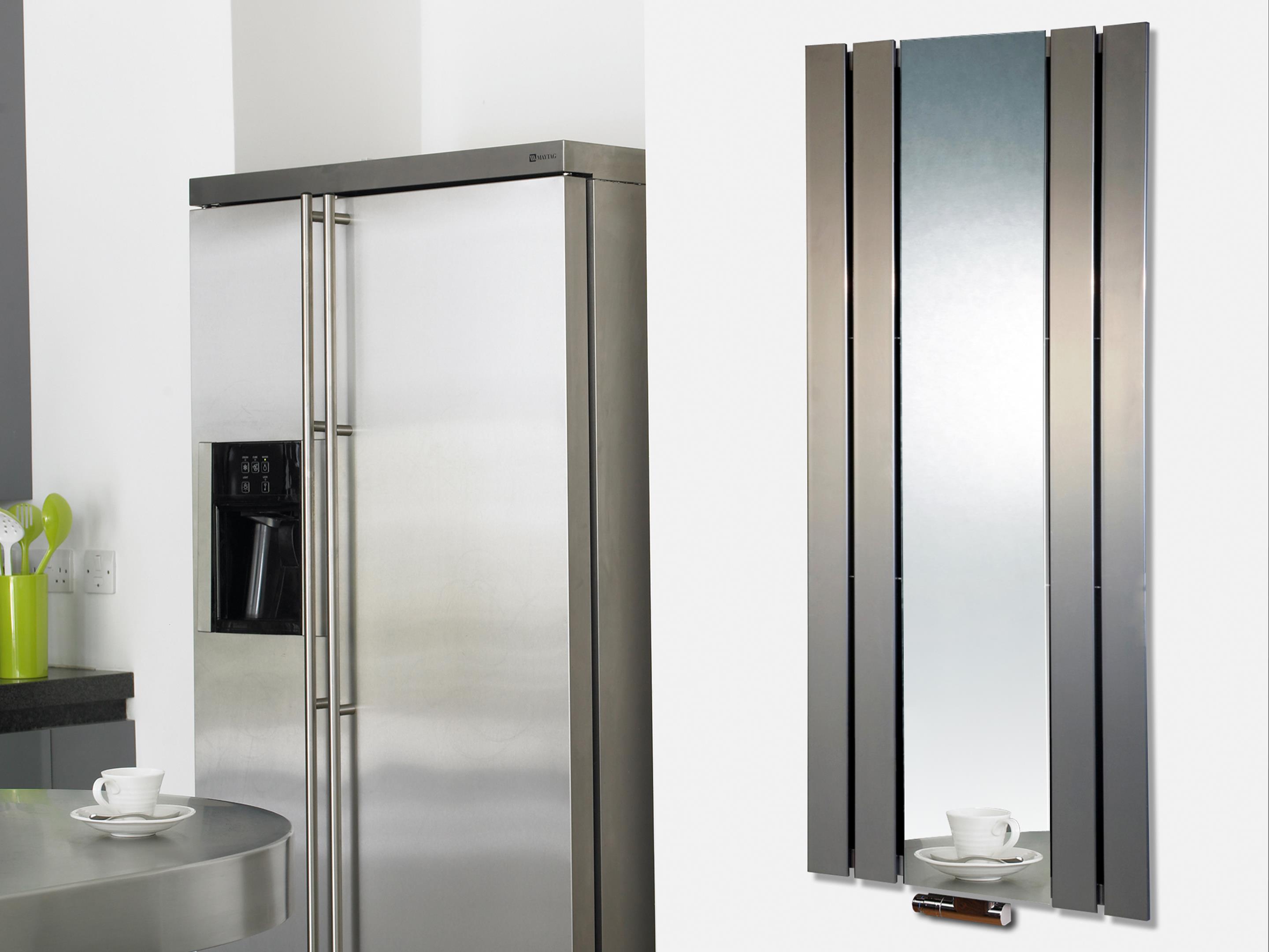 BADHEIZKÖRPER mit Spiegel Design Shanghai 2 120 x 55cm 581 Watt Edelstahloptik SZAGATO Hadntuchwärmer Handtuchheizkörper mit Mittelanschluss