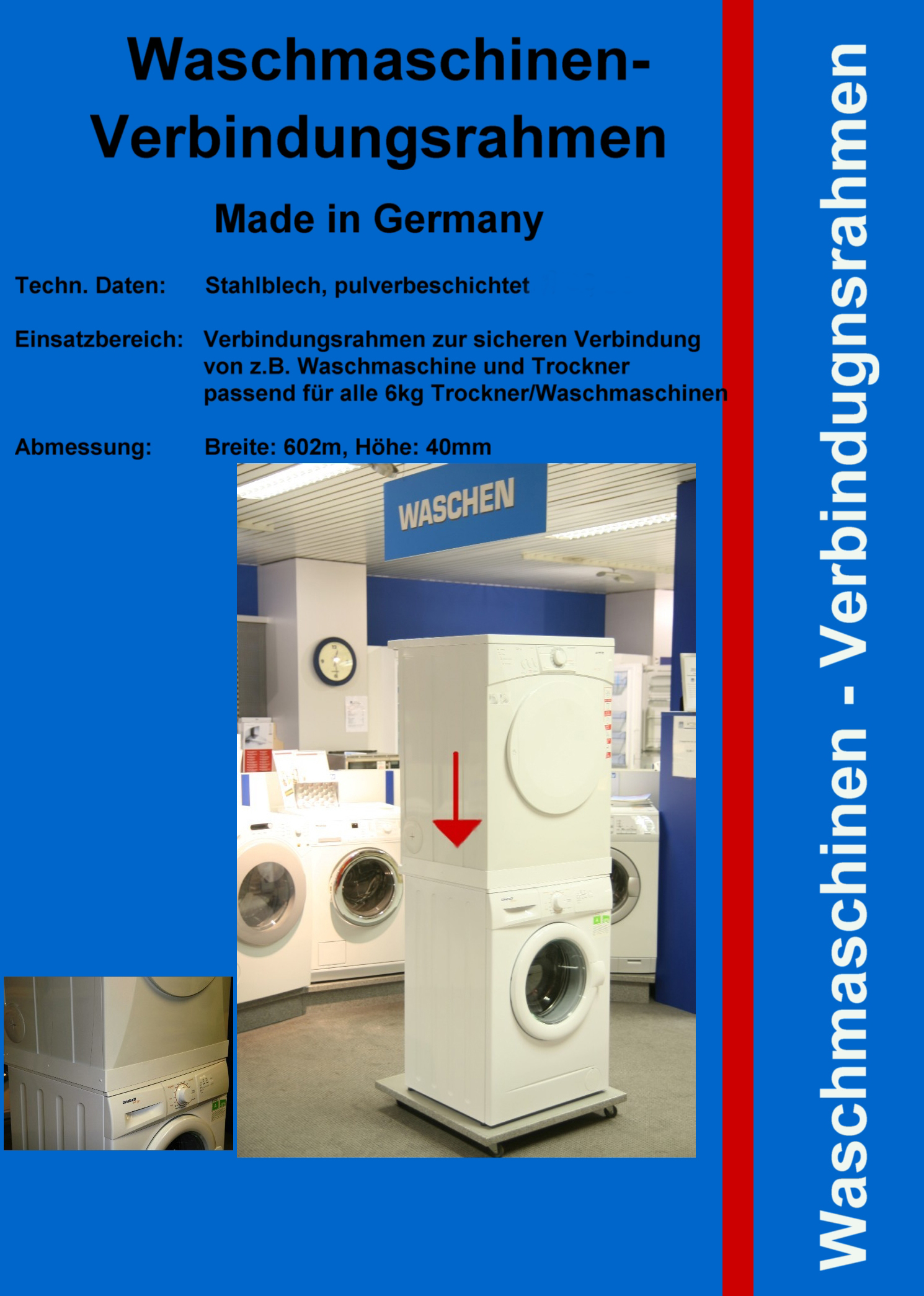 Waschmaschinen Verbindungsrahmen BxTxH 61x50x30 weiß SZAGATO Made in Germany Waschmaschinensockel Waschmaschinen Unterschrank Waschmaschinenerhöhung