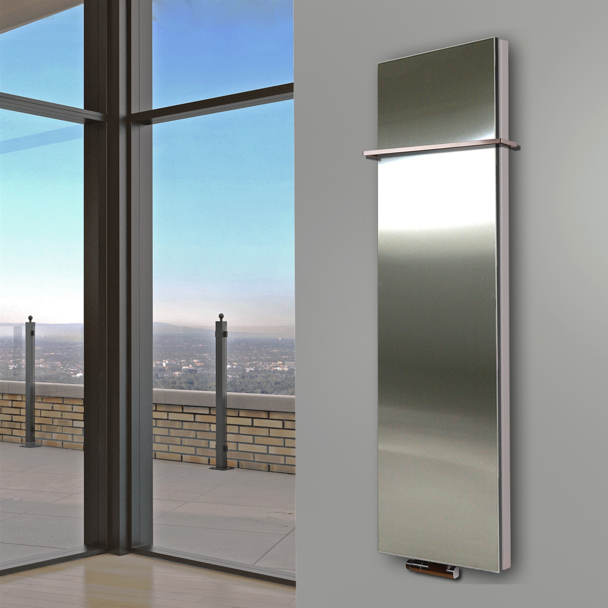 BADHEIZKÖRPER Design Mirror 6 180x47cm 1964 Watt Edelstahl matt (+1 Halter 15mm) SZAGATO Designheizkörper Handtuchheizkörper mit Mittelanschluss