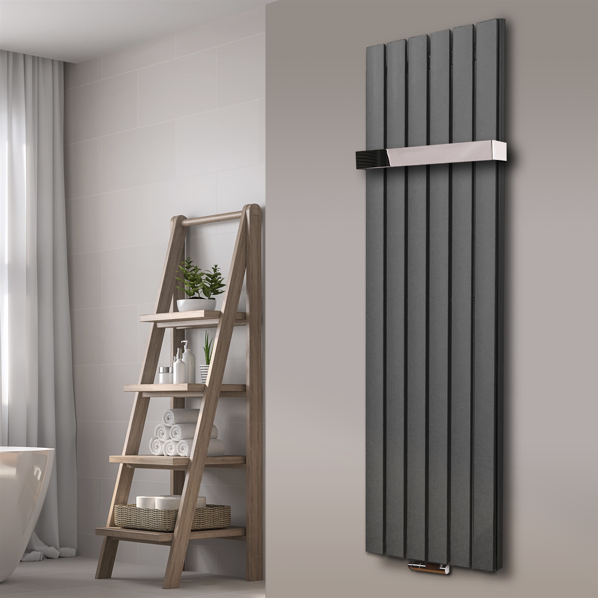 BADHEIZKÖRPER Design Peking 6 180x47cm 1964 Watt moonstone +1 Halter 50mm glänzend SZAGATO Designheizkörper Handtuchheizkörper mit Mittelanschluss