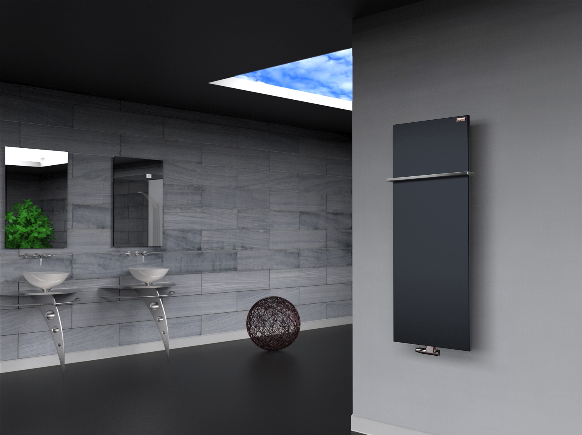 BADHEIZKÖRPER Design Mirror Steel 2 120x47cm 799 Watt anthrazit (+1 Halter 15mm) SZAGATO Handtuchheizkörper mit Mittelanschluss Handtuchwärmer