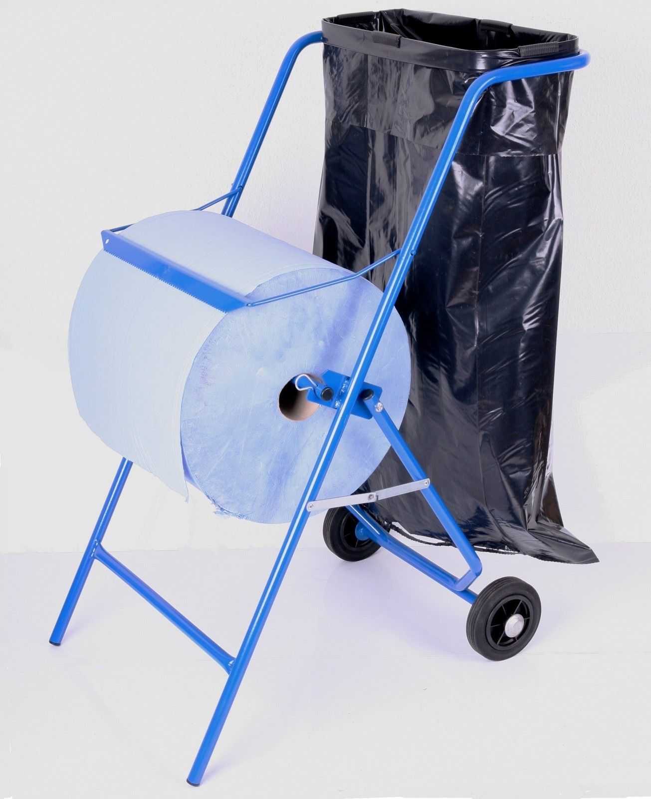 Putzrollenhalter Industrie Bodenständer inkl. Müllsackhalter 100x50x70cm blau SZAGATO Papierrollenhalter Puztrollenspender Putzrollenständer