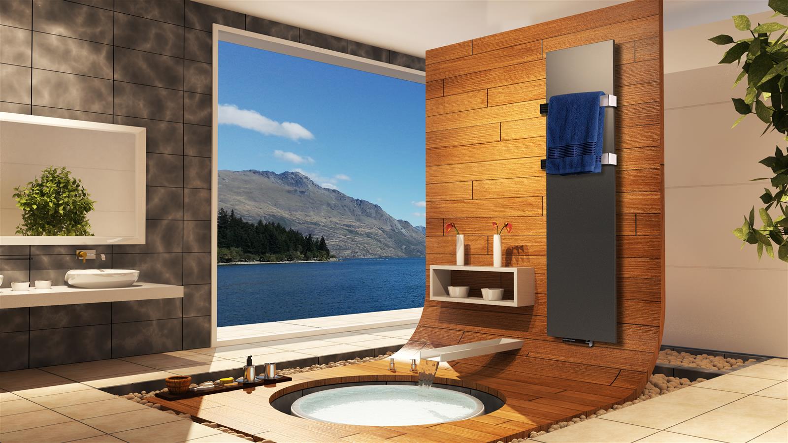 BADHEIZKÖRPER Design Mirror Steel 3 180x47cm 1118 Watt anthrazit - moonstone (+2 Halter glänzend 50mm) SZAGATO Handtuchheizkörper Mittelanschluss