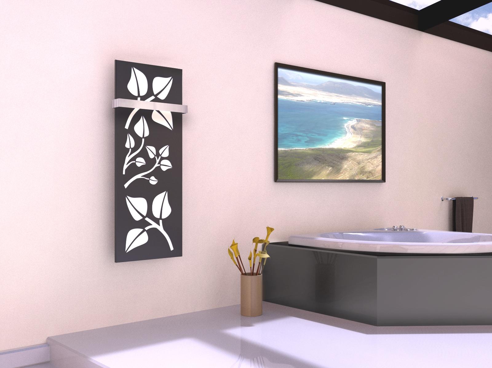 BADHEIZKÖRPER Design Leaves 2 120x47cm 799 Watt anthrazit - moonstone (+1 Halter 15mm) SZAGATO Handtuchheizkörper mit Mittelanschluss Handtuchwärmer