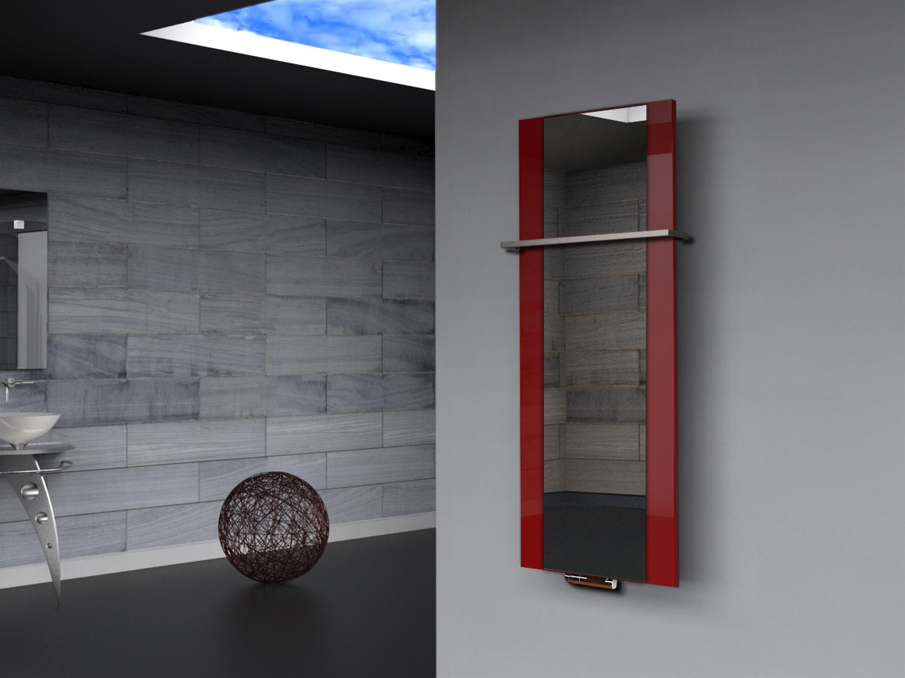 BADHEIZKÖRPER mit Spiegel Design Singapur 2 120x47cm 799 Watt rot  (+1 Halter 15mm) SZAGATO Designheizkörper mit Mittelanschluss Handtuchwärmer