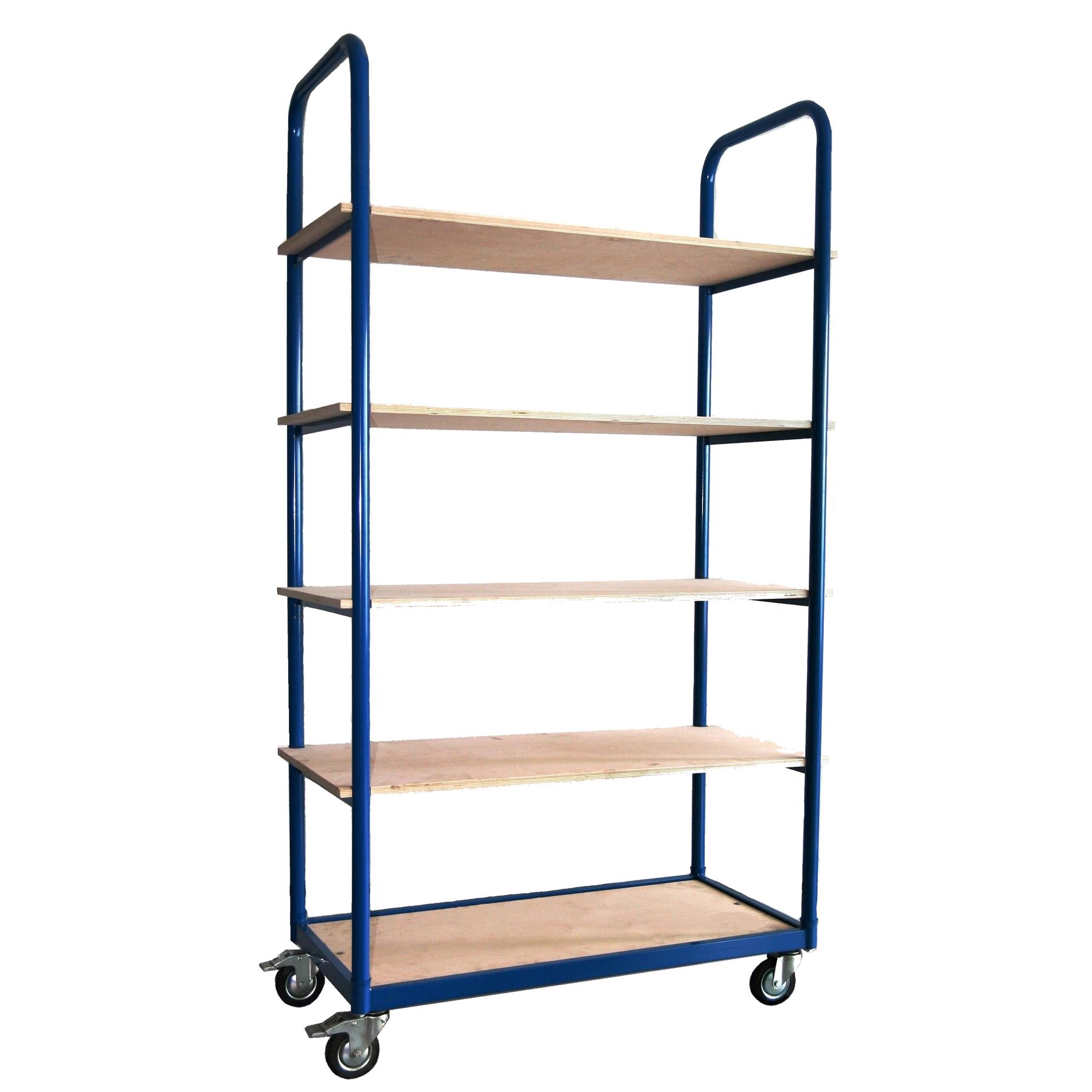 250 kg PROFI Schiebebügelwagen 100x50cm blau 5 Böden SZAGATO Plattformwagen Tischwagen Schiebebügelwagen Rollwagen Rollregal Werkstattwagen