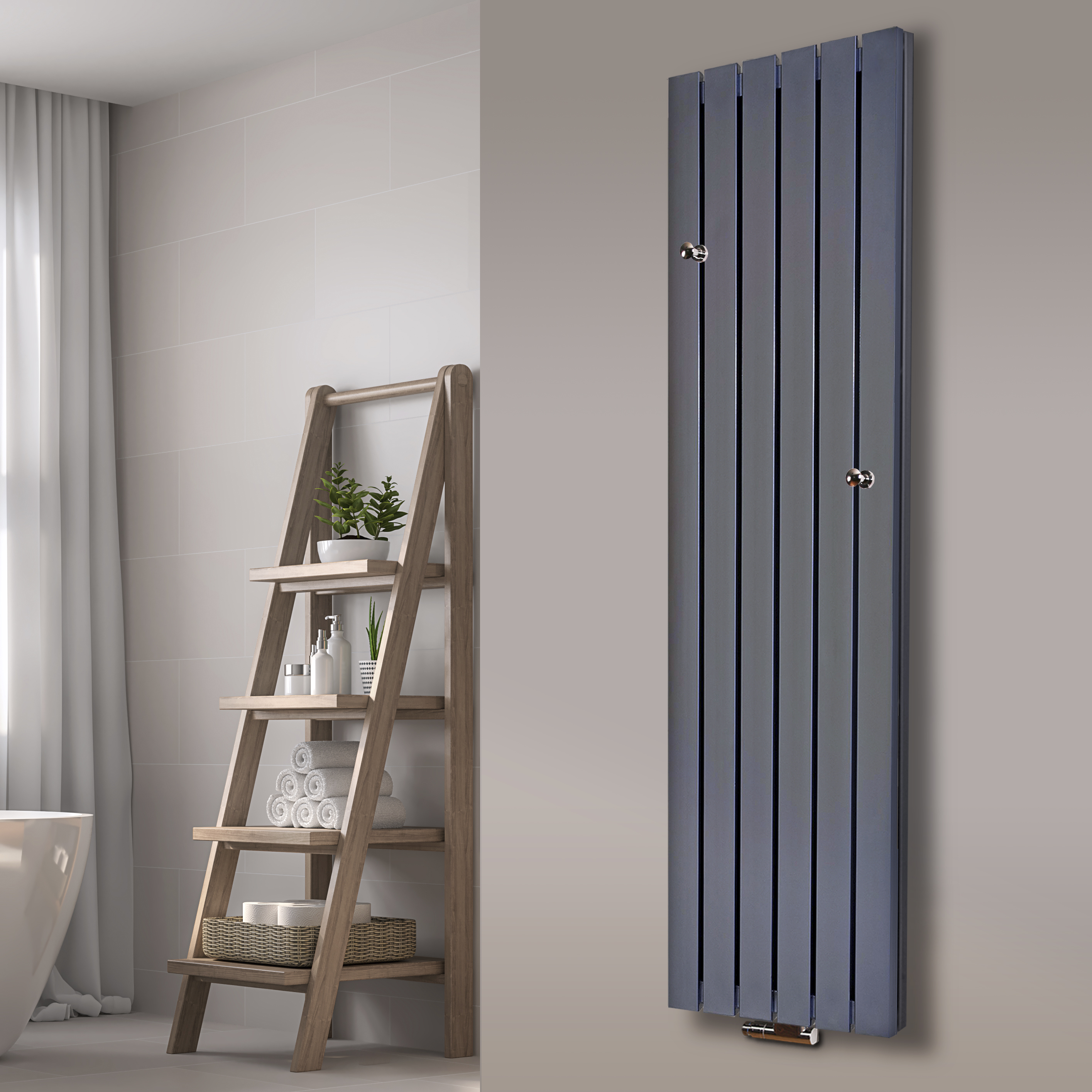 BADHEIZKÖRPER Design Peking 6 180x47cm 1964 Watt Edelstahloptik (+2 Knopfhalter) SZAGATO Designheizkörper Handtuchheizkörper mit Mittelanschluss Handtuchwärmer