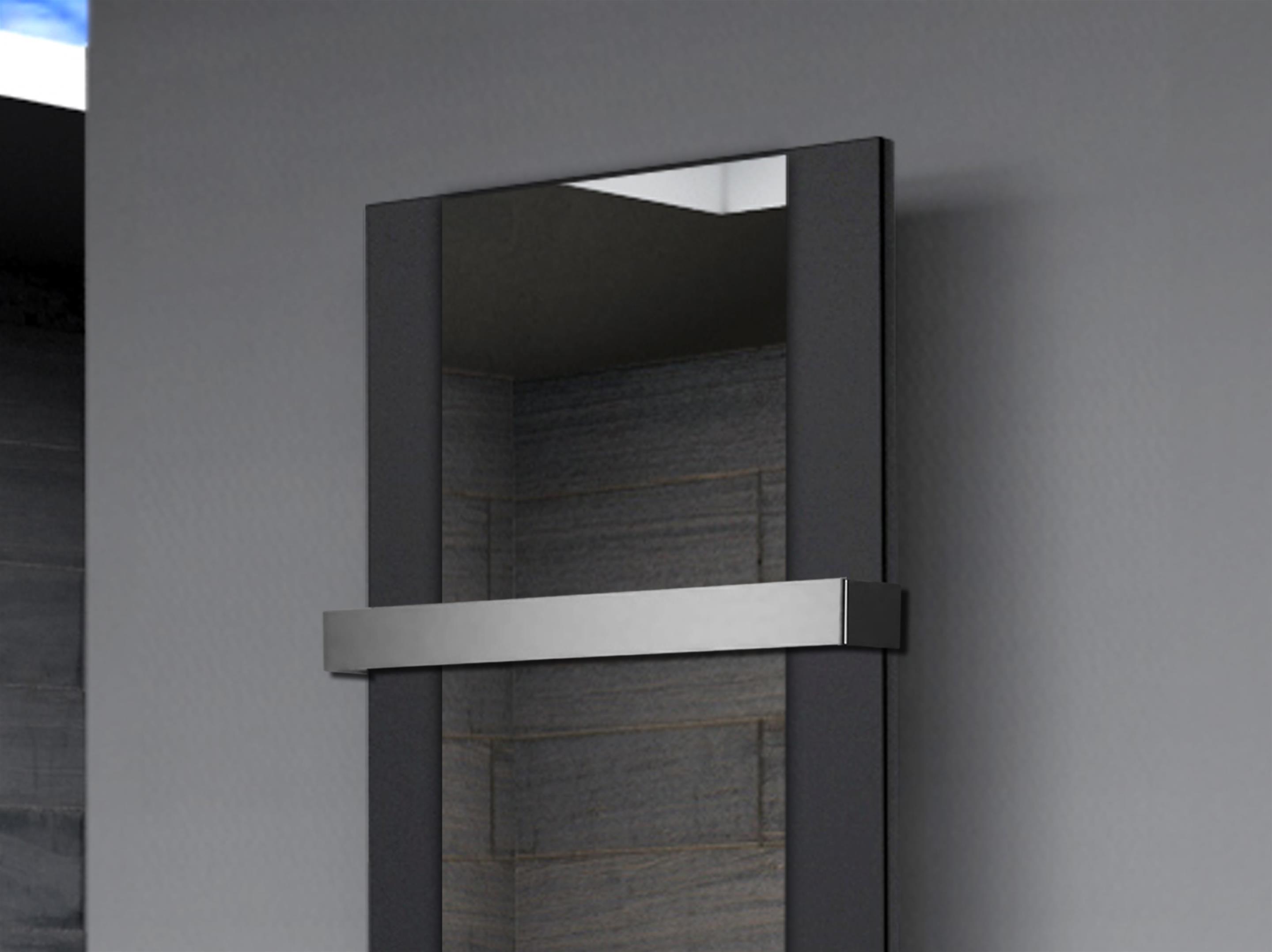 BADHEIZKÖRPER mit Spiegel Design Singapur 2 120x47cm 799 Watt schwarz  (+1 Halter 50mm) SZAGATO Designheizkörper mit Mittelanschluss Handtuchwärmer