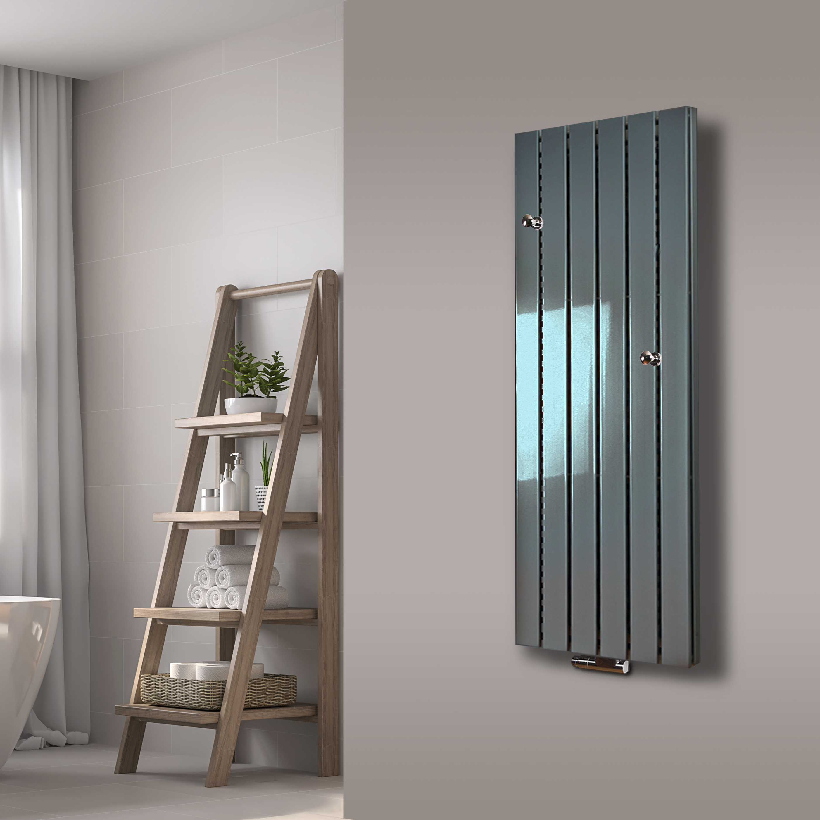 BADHEIZKÖRPER Design Peking 5 120x47cm 1458 Watt Edelstahloptik (+2 Knopfhalter) SZAGATO Designheizkörper Handtuchheizkörper mit Mittelanschluss Handtuchwärmer