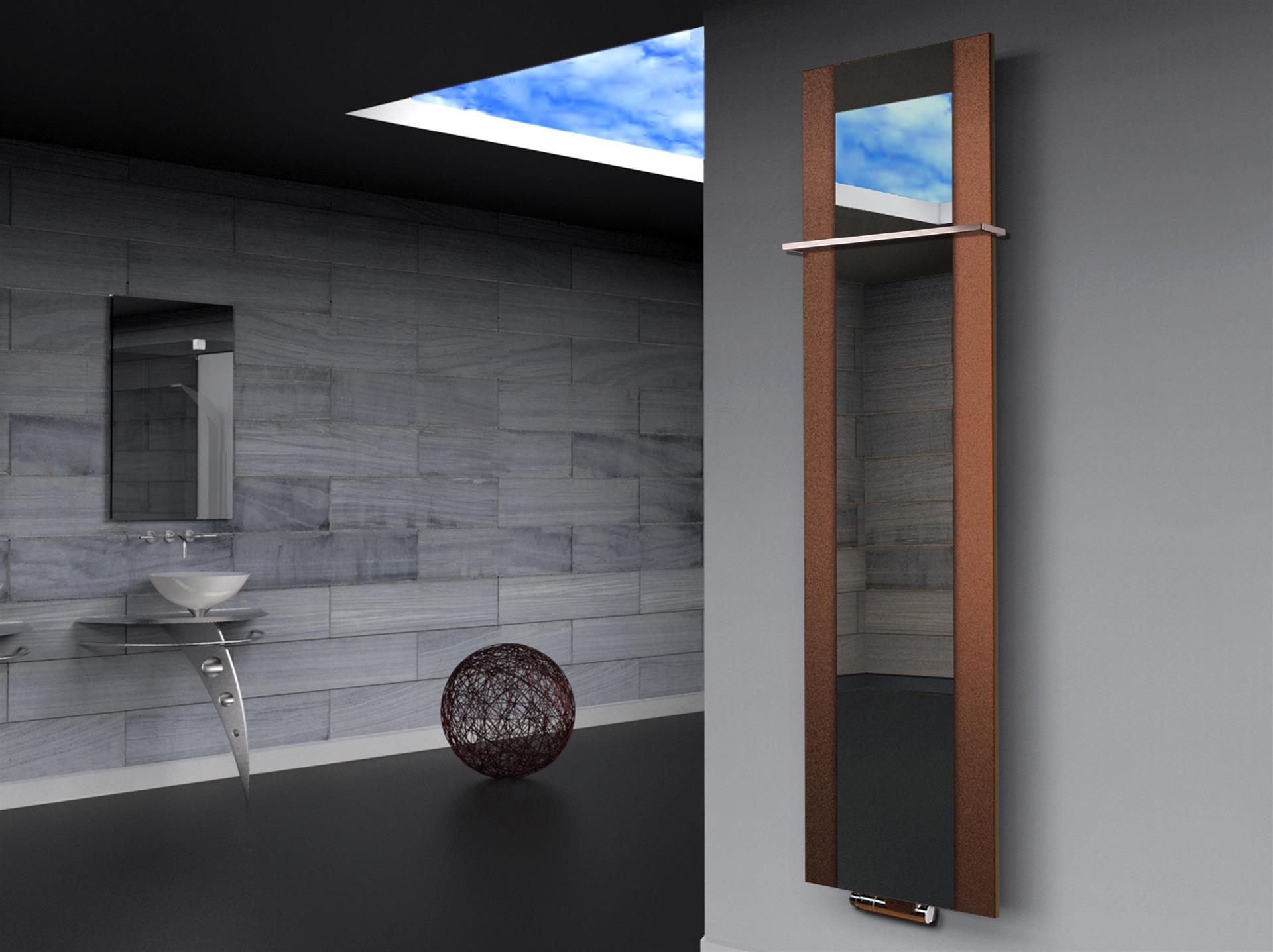 BADHEIZKÖRPER mit Spiegel Design Singapur 3 180x47cm 1118 Watt braun  (+1 Halter 15mm) SZAGATO Designheizkörper mit Mittelanschluss Handtuchwärmer