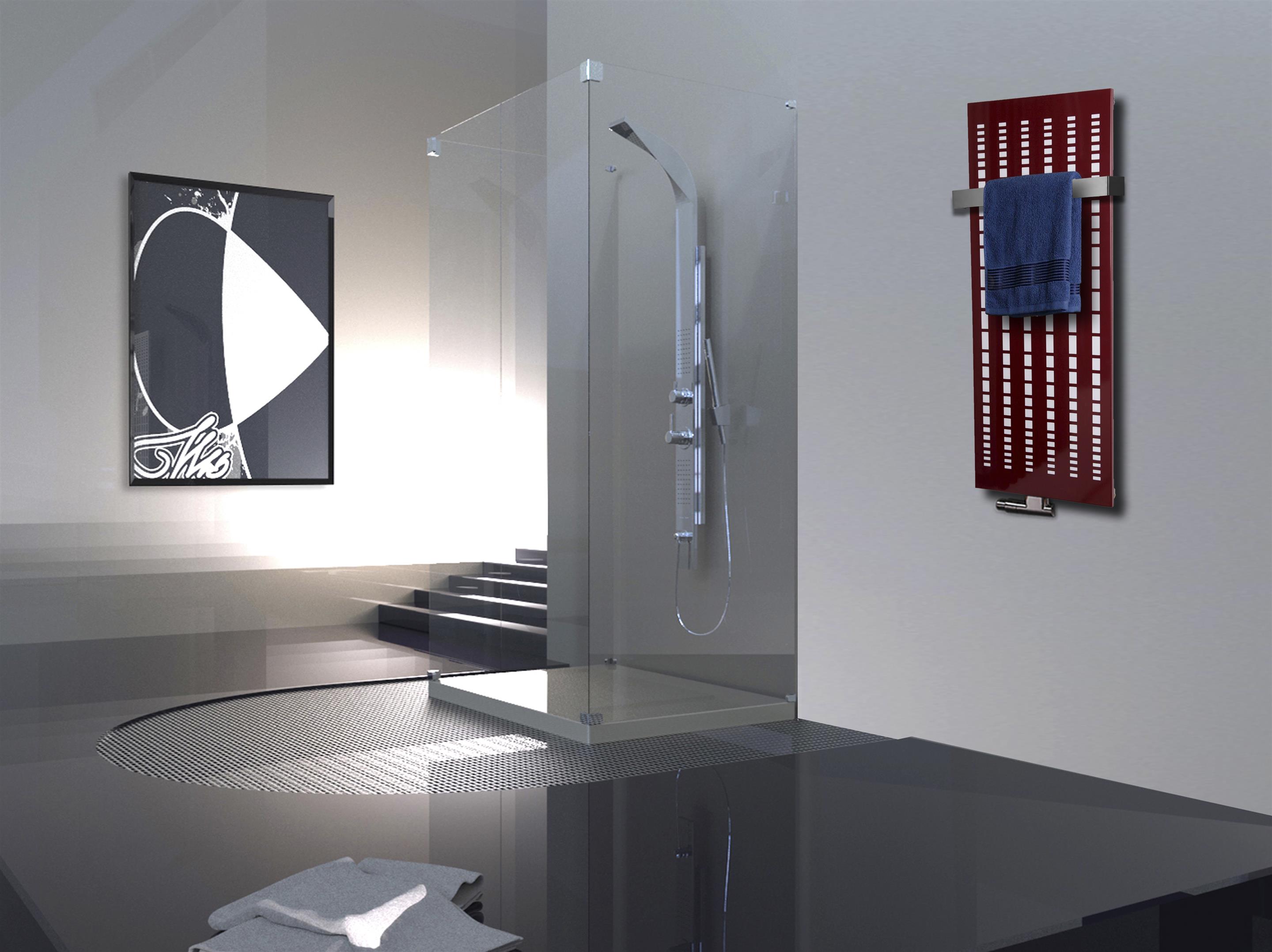 BADHEIZKÖRPER Design broken Mirror 2 120x47cm 799Watt rot (+1 Halter 50mm) SZAGATO Designheizkörper Handtuchheizkörper Mittelanschluss Handtuchwärmer