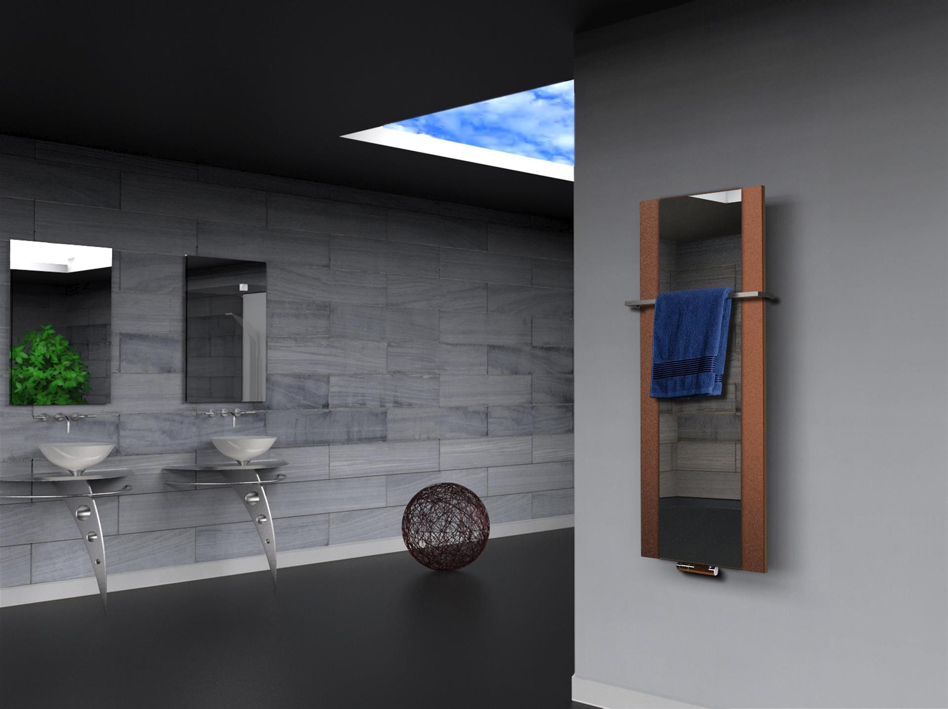 BADHEIZKÖRPER mit Spiegel Design Singapur 2 120x47cm 799 Watt braun  (+1 Halter 15mm) SZAGATO Designheizkörper mit Mittelanschluss Handtuchwärmer