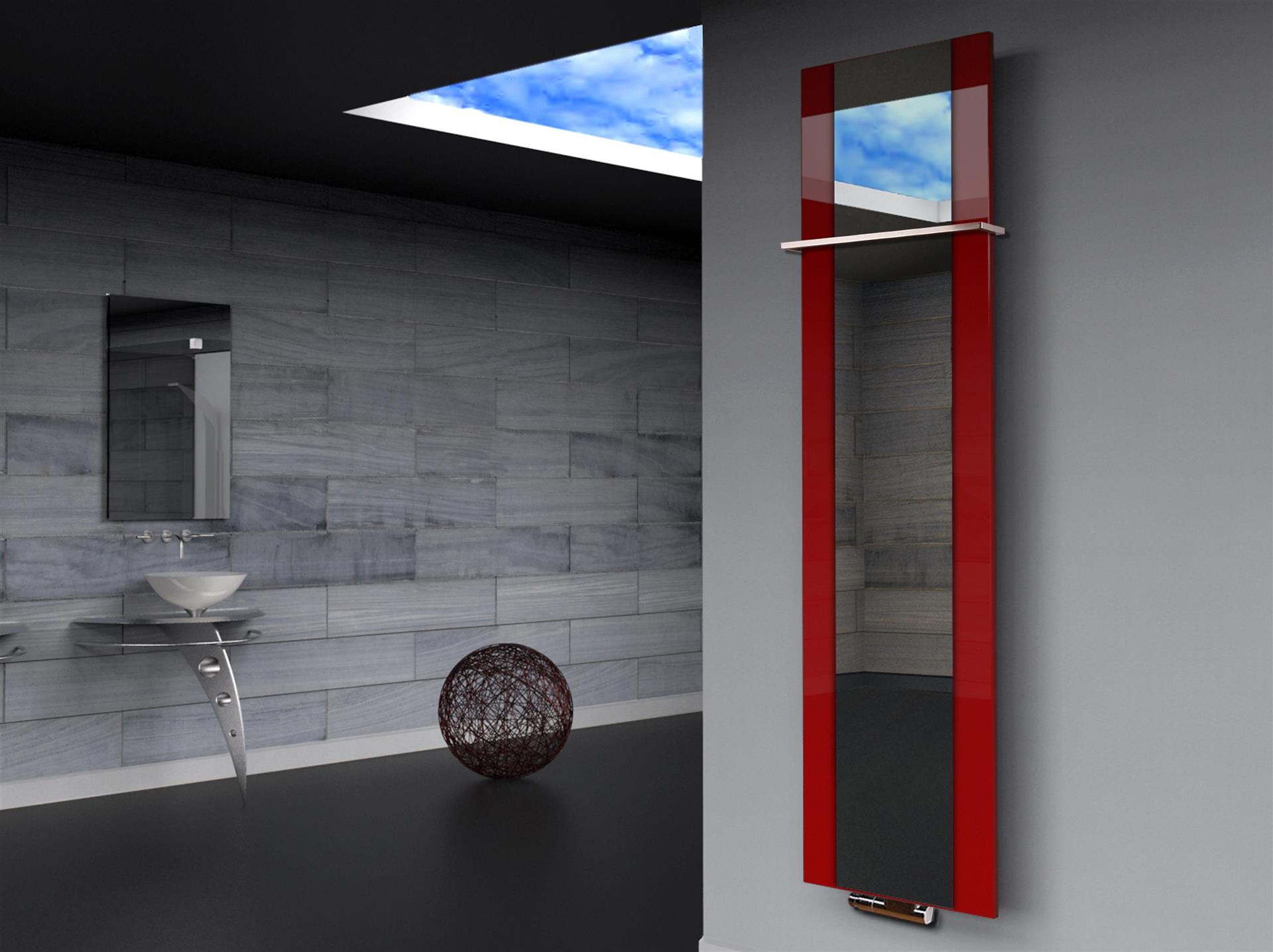 BADHEIZKÖRPER mit Spiegel Design Singapur 3 180x47cm 1118 Watt rot  (+1 Halter 15mm) SZAGATO Designheizkörper mit Mittelanschluss Handtuchwärmer