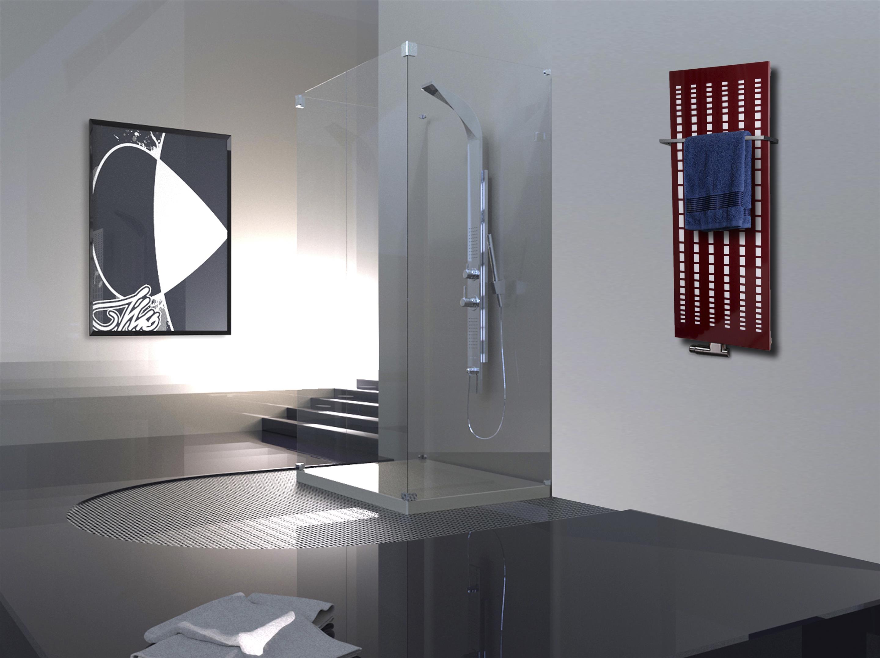 BADHEIZKÖRPER Design broken Mirror 2 120x47cm 799Watt rot (+1 Halter 15mm) SZAGATO Designheizkörper Handtuchheizkörper Mittelanschluss Handtuchwärmer