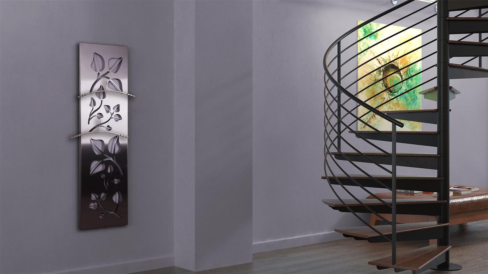 Garderobe Wandgarderobe Design Leaves 140x40cm Edelstahl matt SZAGATO Garderobe Metall Wand Garderobenpaneel Garderobenleiste Flurgarderobe Flur