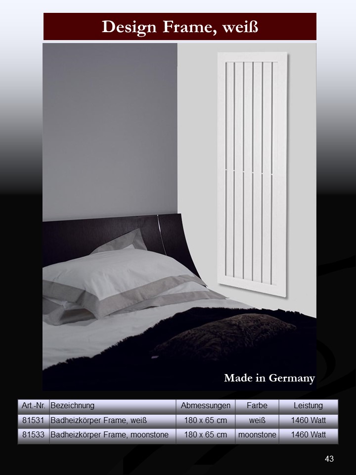 BADHEIZKÖRPER Design Frame 180x65cm 1460 Watt weiß SZAGATO Designheizkörper Handtuchheizkörper mit Mittelanschluss Handtuchwärmer