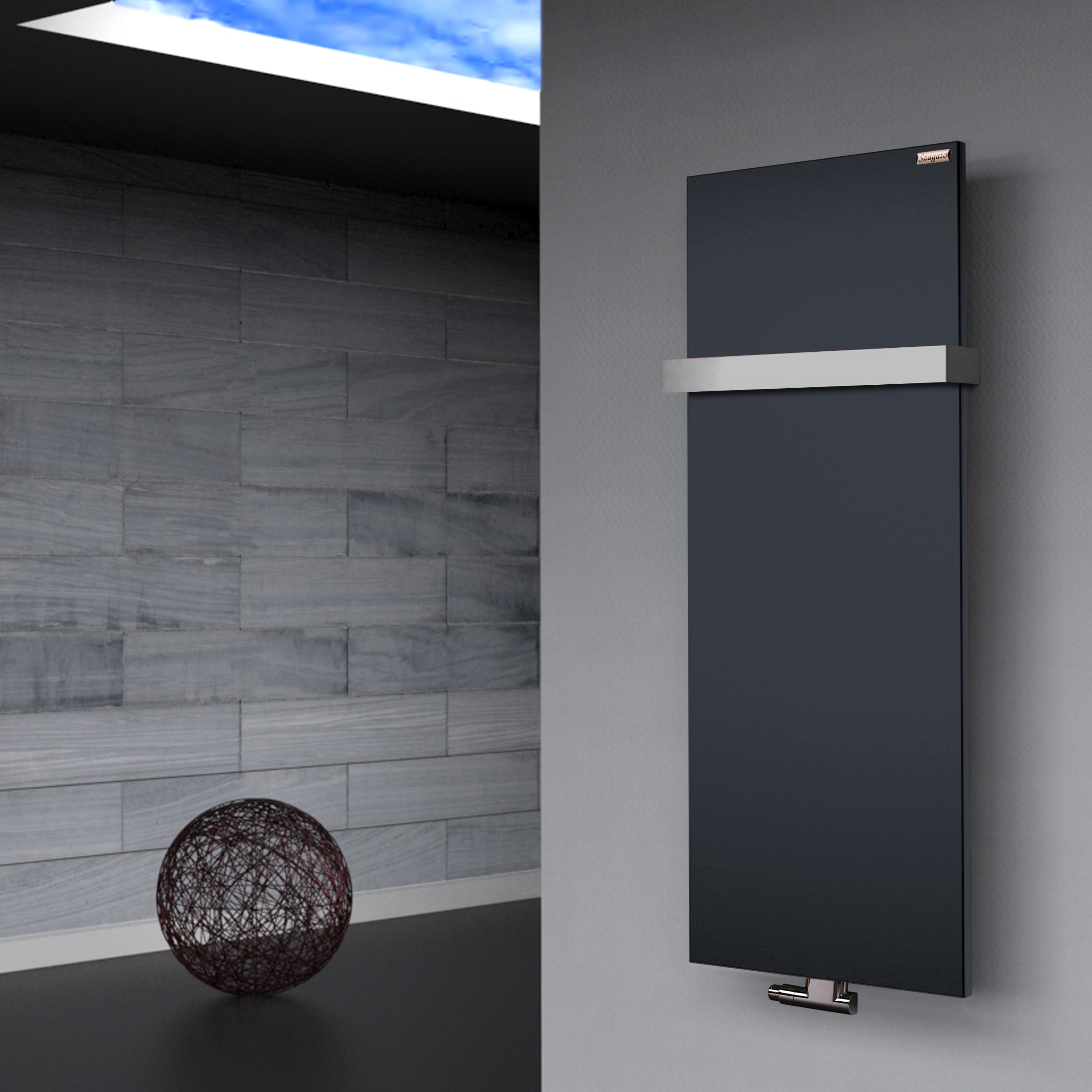 BADHEIZKÖRPER Design Mirror Steel 2 120x47cm 799 Watt anthrazit (+1 Halter 50mm) SZAGATO Designheizkörper Handtuchheizkörper mit Mittelanschluss