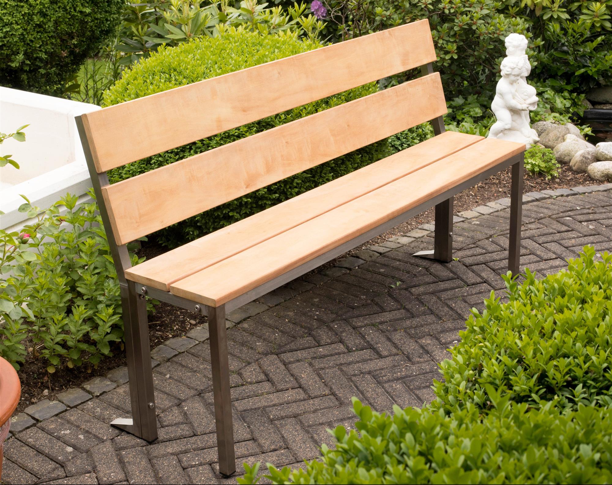 Gartenbank Parkbank mit Rücklehne Edelstahl BxTxH 150x30x40cm SZAGATO Made in Germany Sitzbank Metall Umkleidebank Parkbank wetterfest Parkbänke