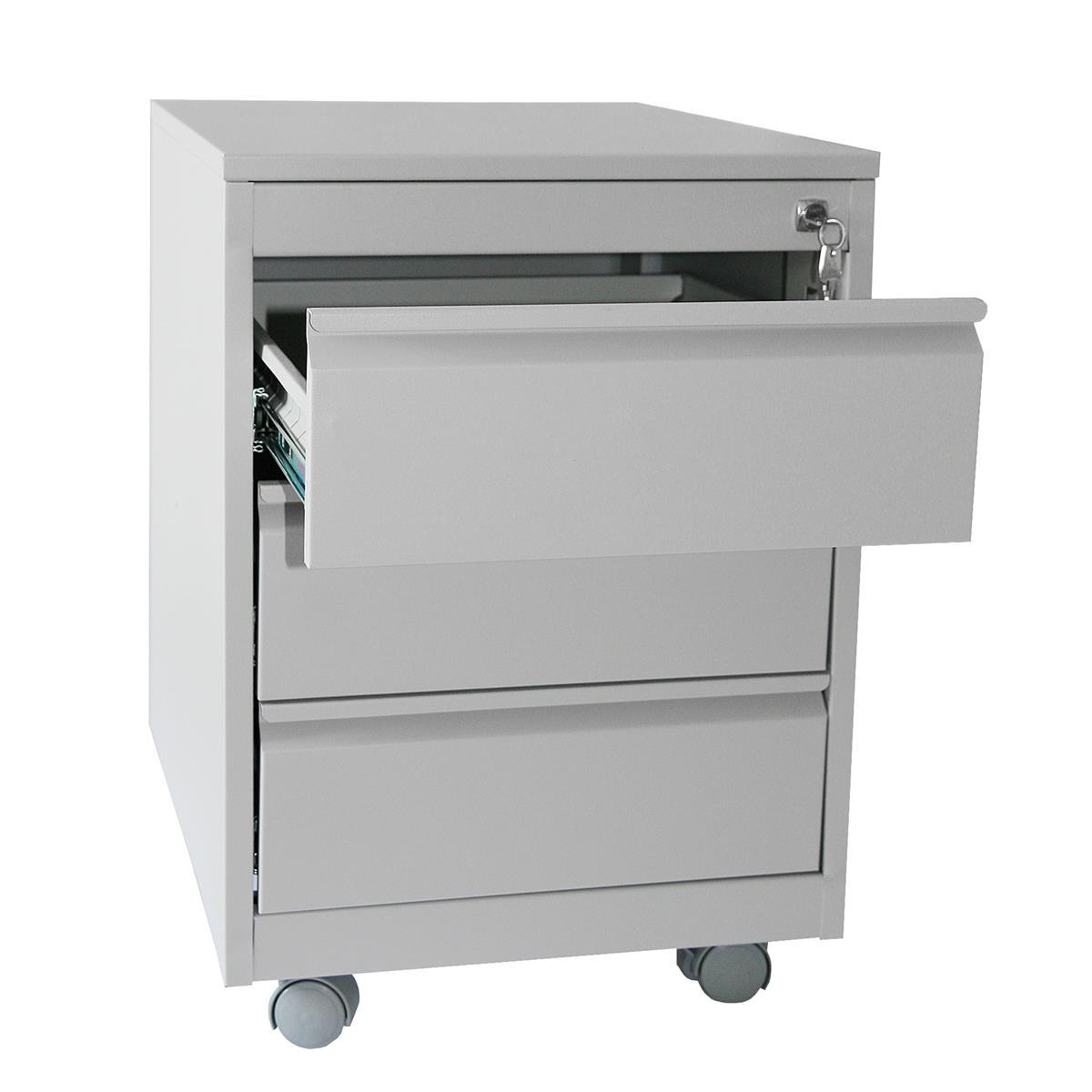 Rollcontainer Stahl Profi 3 Schubladen HxBxT 60x46x60cm lichtgrau SZAGATO Bürocontainer Schreibtisch UnterschrankRollcontainers Rollcontainer Büro