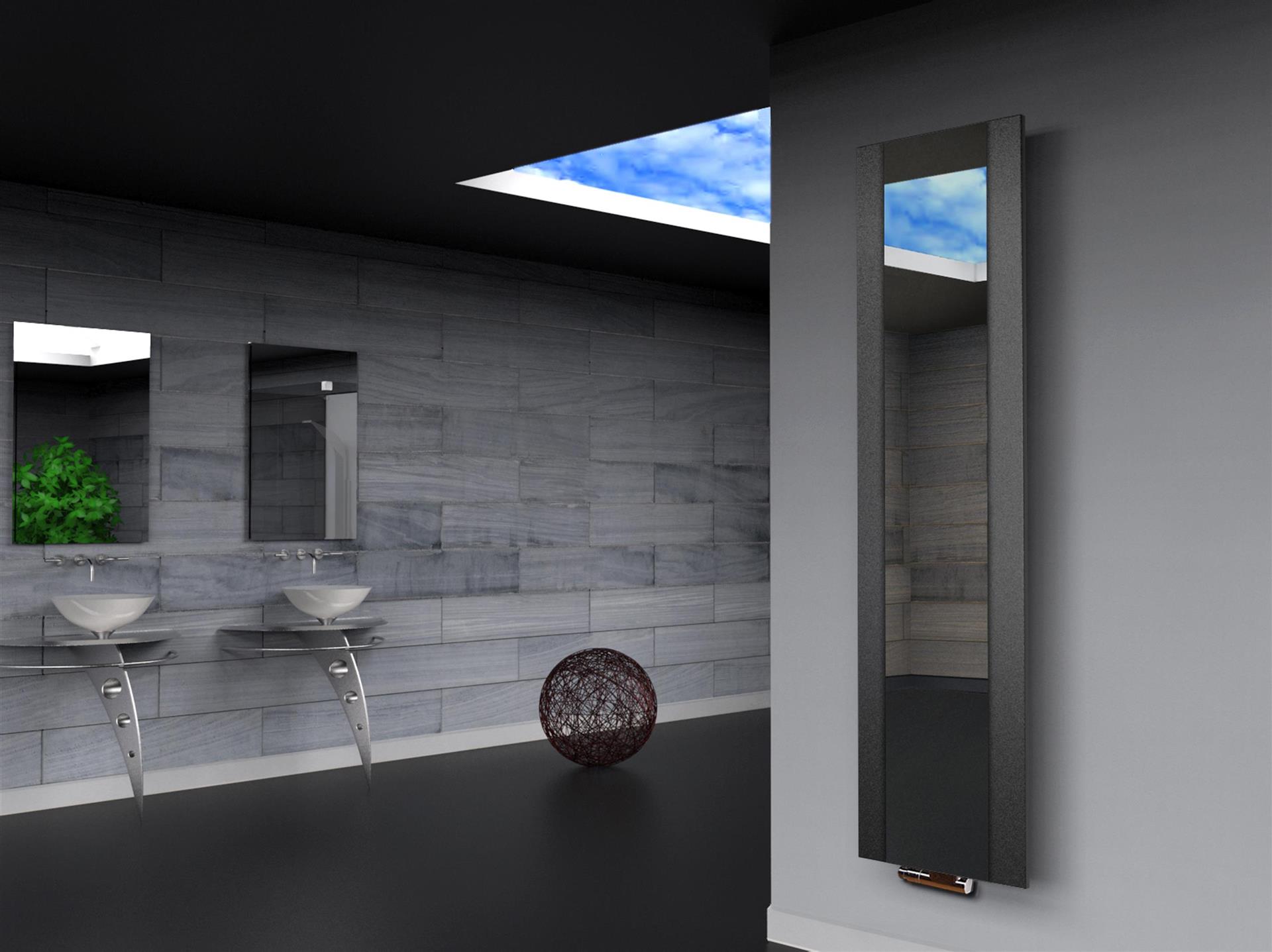 BADHEIZKÖRPER mit Spiegel Design Singapur 3 180x47cm 1118 Watt anthrazit - moon SZAGATO Design Handtuchheizkörper mit Mittelanschluss Handtuchwärmer