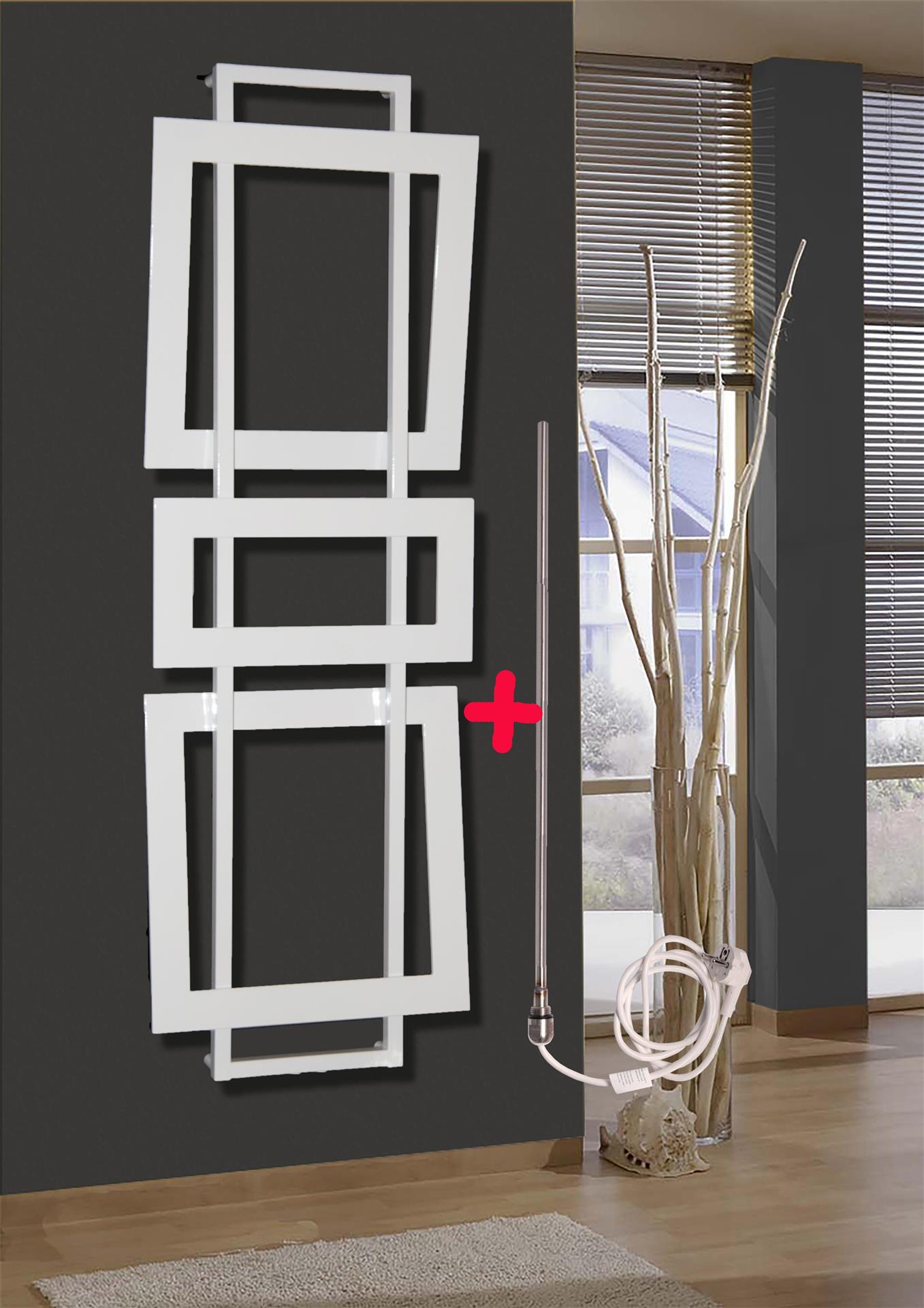 BADHEIZKÖRPER Design ART I 180x60cm 1019 Watt weiß + Heizstab 900 Watt SZAGATO Designheizkörper Handtuchheizkörper mit Mittelanschluss Handtuchwärmer