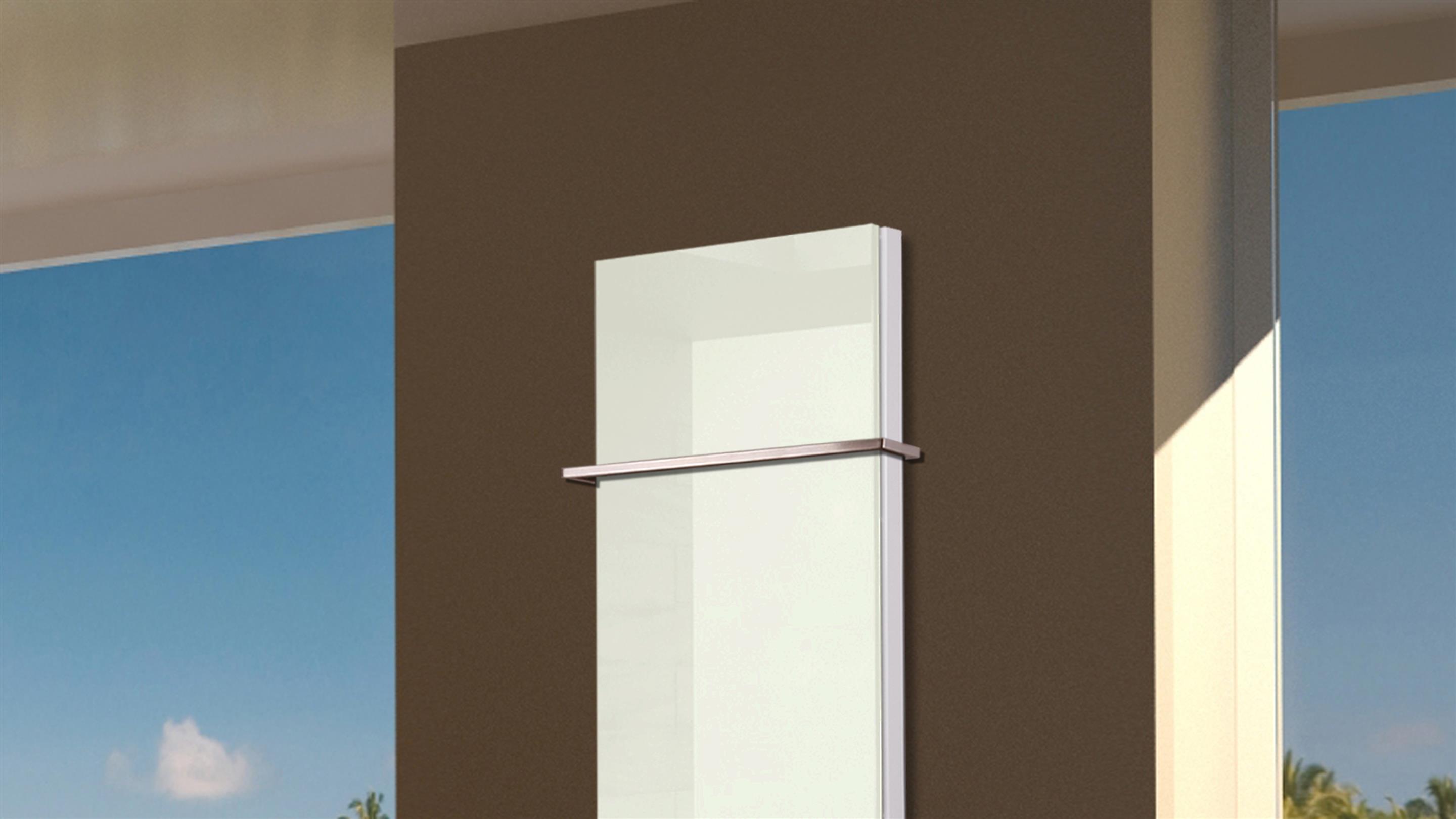 BADHEIZKÖRPER Glas Montevideo 5 Glasfront 120x47cm 1458 Watt weiß +1 Halter 15mm SZAGATO Designheizkörper Handtuchheizkörper mit Mittelanschluss