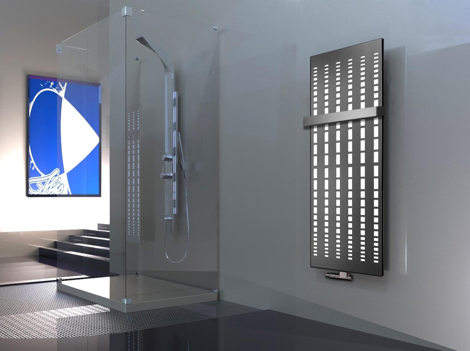 BADHEIZKÖRPER Design broken Mirror 2 120x47cm 799 Watt Edelstahl matt (+1 Halter 50mm) SZAGATO Designheizkörper mit Mittelanschluss Handtuchwärmer