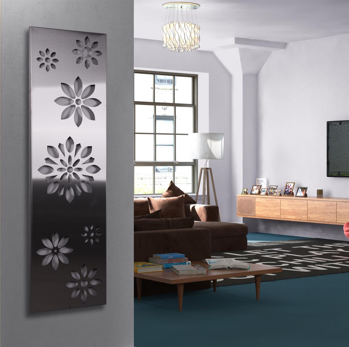 Garderobe Wandgarderobe Design Flower 140x40cm Edelstahl matt SZAGATO Garderobe Metall Wand Garderobenpaneel Garderobenleiste Flurgarderobe Flur