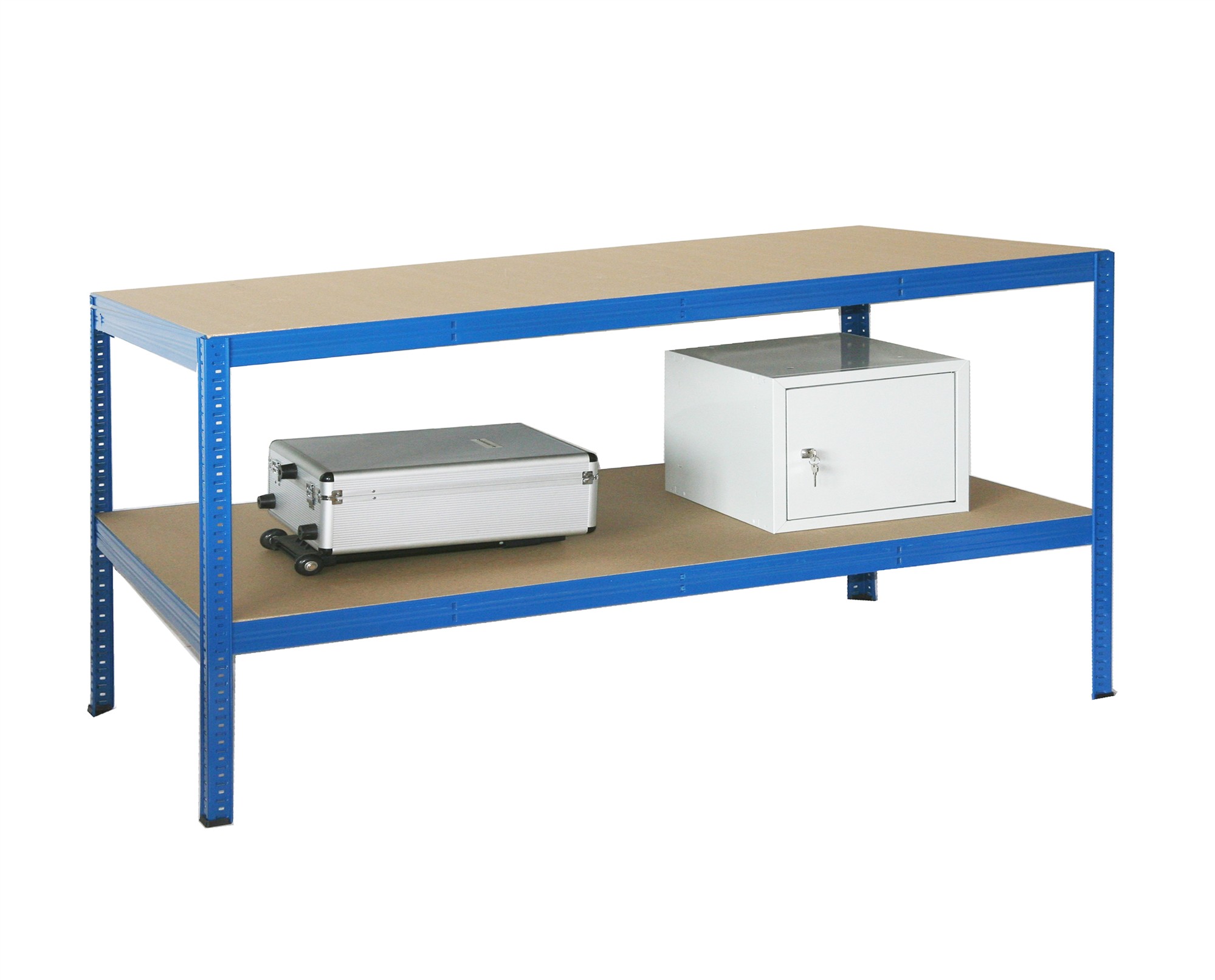 Werkbank Verpackungstisch 350 kg Profi 100x150x80cm 2 Böden blau SZAGATO Werkbank als Regal Werkbänk Metallregal Fachbodenregal Regalsystem
