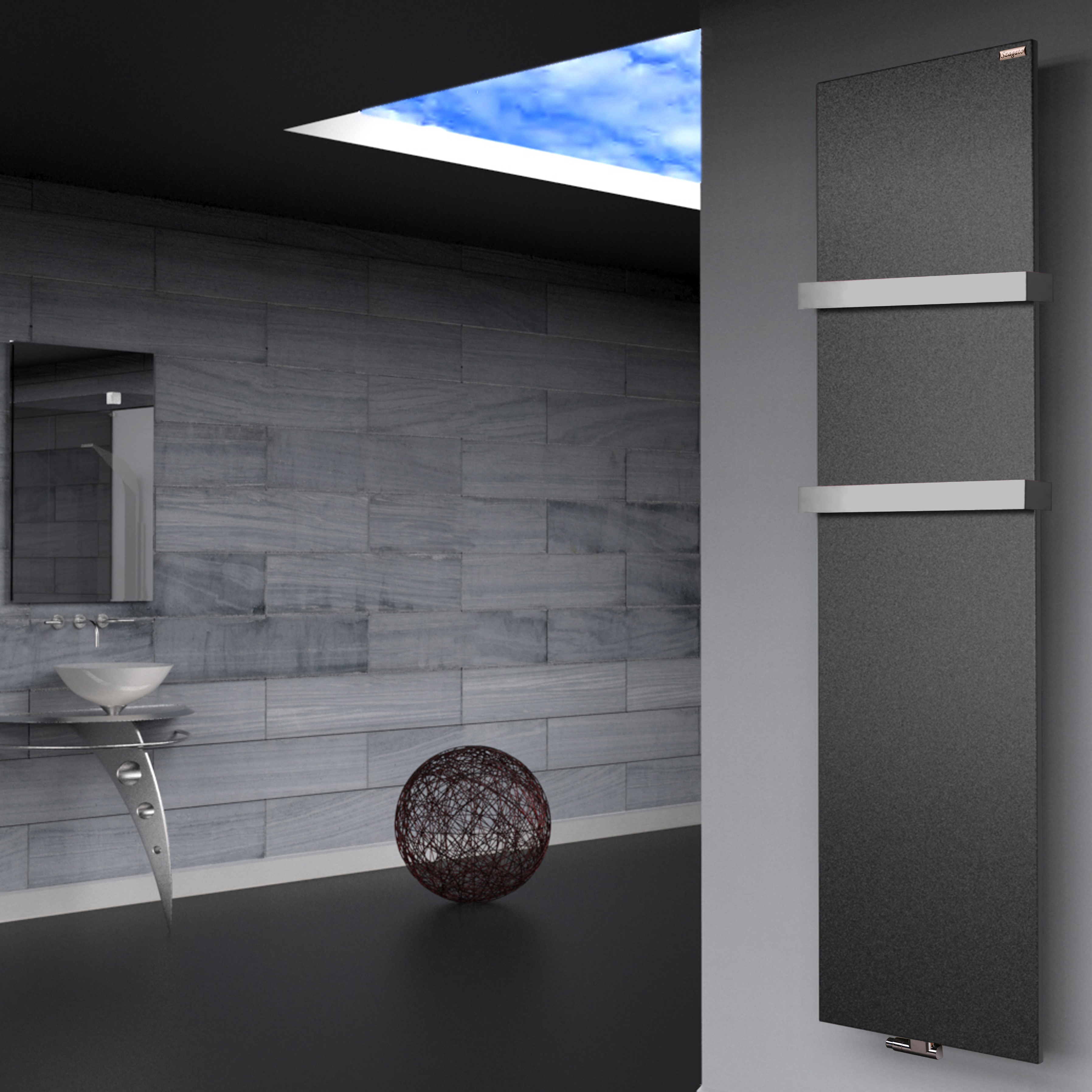 BADHEIZKÖRPER Design Mirror Steel 3 180x47cm 1118 Watt anthrazit - moonstone (+2 Halter 50mm) SZAGATO Designheizkörper Mittelanschluss Handtuchwärmer