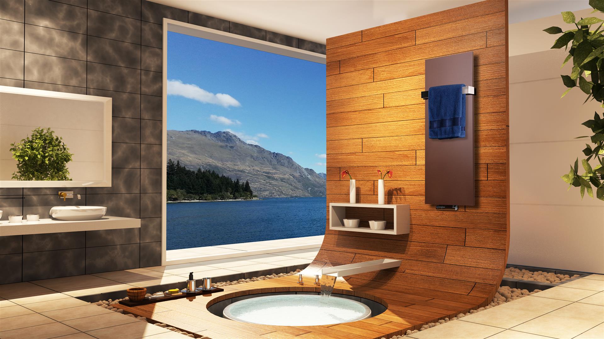 BADHEIZKÖRPER Design Mirror Steel 2 120x47cm 799 Watt braun (+1 Halter glänzend 50mm) SZAGATO Designheizkörper Handtuchheizkörper Mittelanschluss