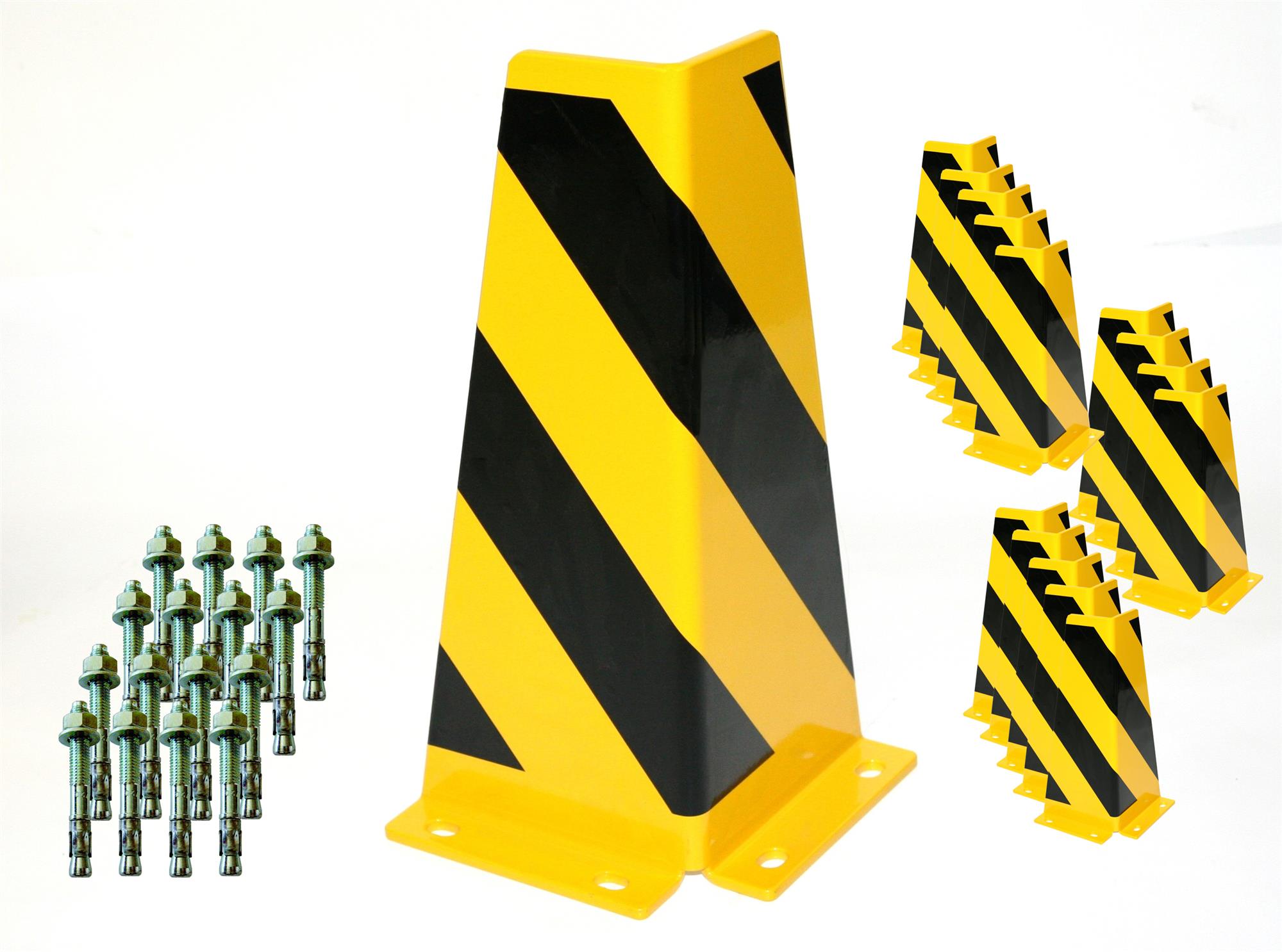 Rammschutz SET (16 Stück) 400x165x165x5 mm konisch + 64 Einschlagdübel SZAGATO Regal Anfahrschutz Regale Rammschutzbügel Rammschutze Anfahrschutze