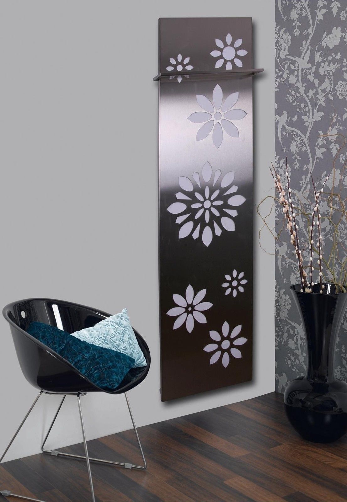 BADHEIZKÖRPER Design Flower 3 180x47cm 1118 Watt Edelstahl matt SZAGATO Designheizkörper Handtuchheizkörper mit Mittelanschluss Handtuchwärmer