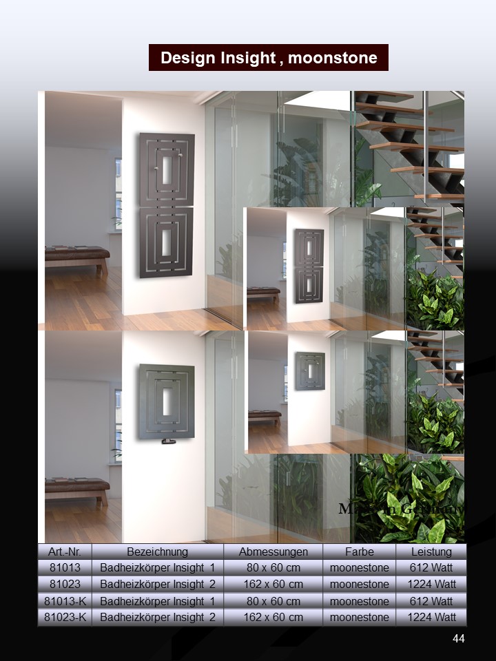 BADHEIZKÖRPER Design Insight 2 162x60cm 1224 Watt anthrazit - moonstone (+ 2 Knopfhalter) SZAGATO Designheizkörper mit Mittelanschluss Handtuchwärmer