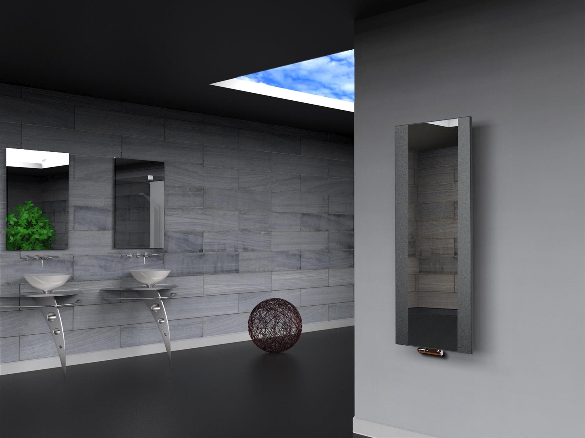 BADHEIZKÖRPER mit Spiegel Design Singapur 2 120x47cm 799 Watt anthrazit - moon SZAGATO Design Handtuchheizkörper mit Mittelanschluss Handtuchwärmer