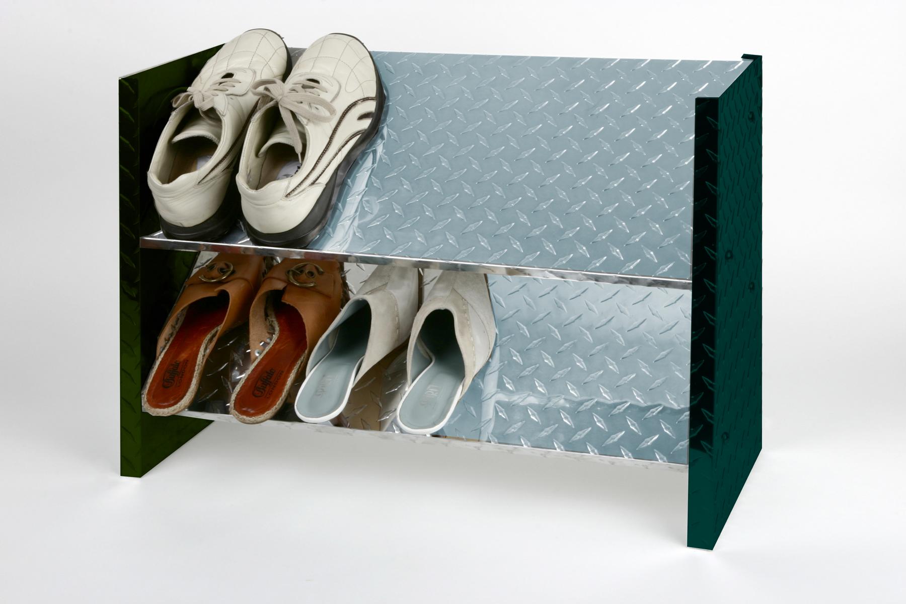 Schuhregal Metall Alu SZAGATO 48x60x26cm 6 Paar 2 Böden Bicolor Made in Germany Schuhschrank Schuhregal Metall Schuhablage schmal Schuhregal schwarz