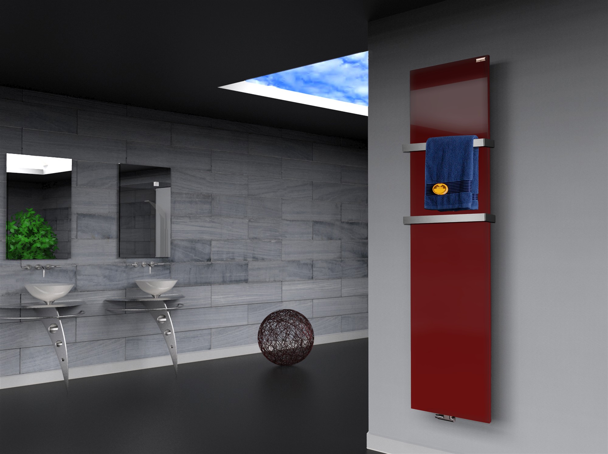 BADHEIZKÖRPER Design Mirror Steel 3 180x47cm 1118 Watt rot (RAL 3004) (+2 Halter 30mm) SZAGATO Handtuchheizkörper mit Mittelanschluss Handtuchwärmer