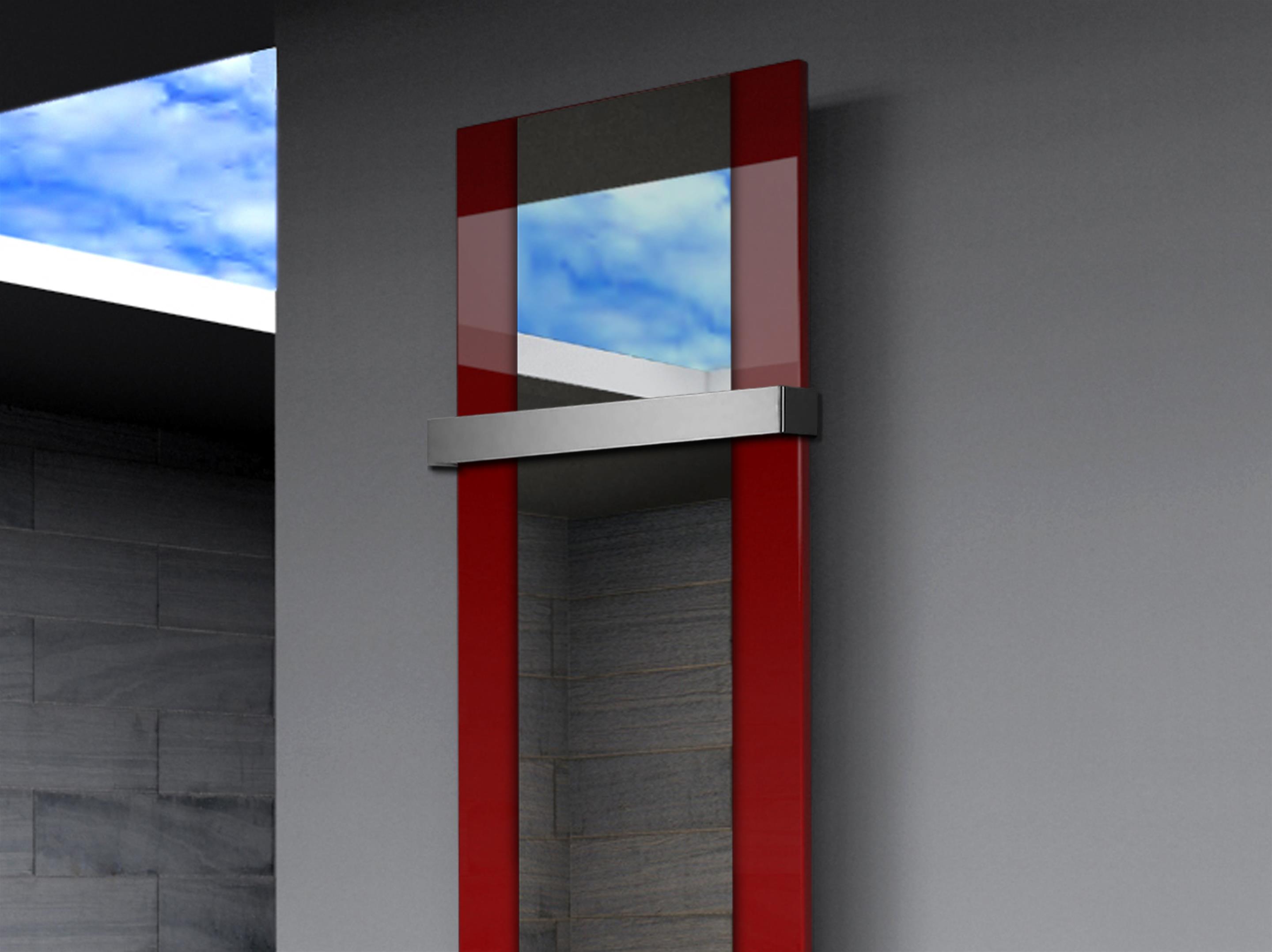 BADHEIZKÖRPER mit Spiegel Design Singapur 3 180x47cm 1118 Watt rot  (+1 Halter 50mm) SZAGATO Designheizkörper mit Mittelanschluss Handtuchwärmer