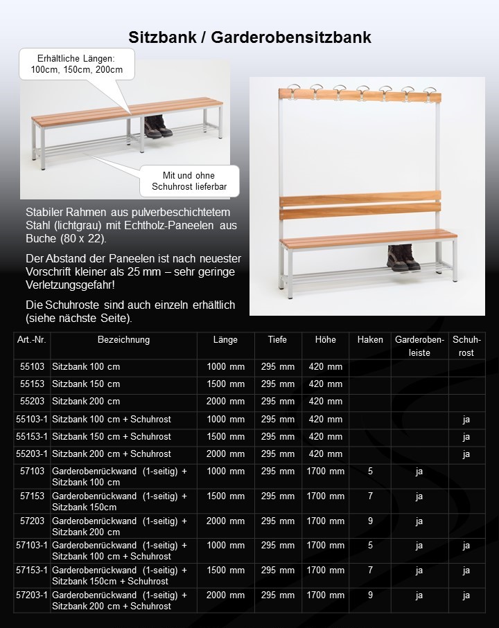 Garderobenbank mit Haken 2-seitig 2 Sitzbänke HxBxT 170x200x60cm Marke SZAGATO Umkleidebank Umkleide Sitzbank Garderobe mit Sitzbank Fussball