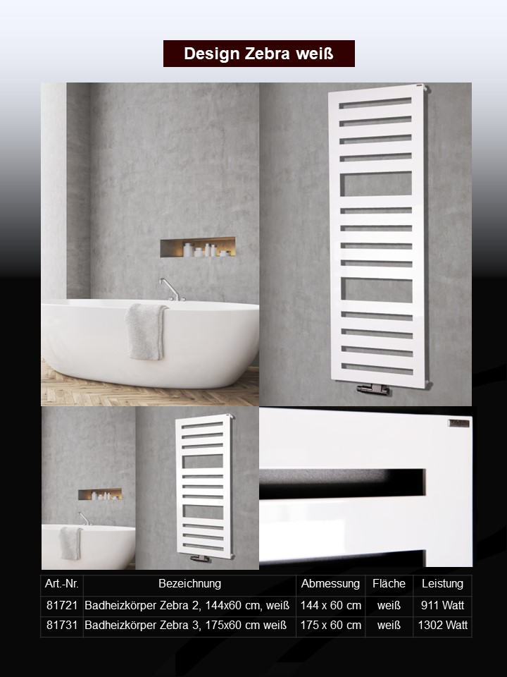 BADHEIZKÖRPER Design Zebra 2 144x60cm 911 Watt weiß SZAGATO Designheizkörper Handtuchheizkörper mit Mittelanschluss Handtuchwärmer