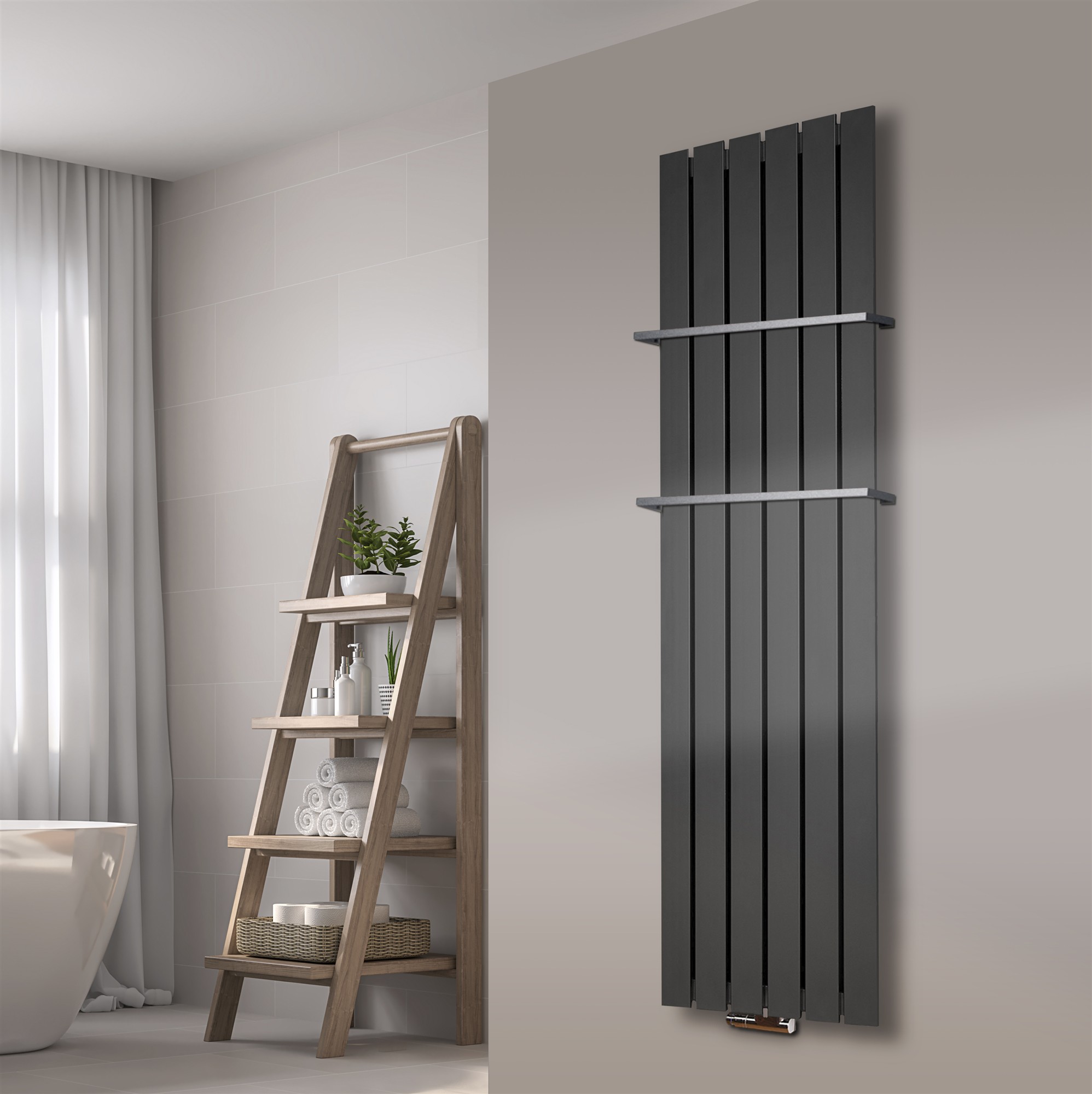 BADHEIZKÖRPER Design Peking 3 180x47cm anthrazit - moonstone (+2 Halter 15mm) SZAGATO Handtuchheizkörper mit Mittelanschluss Handtuchwärmer