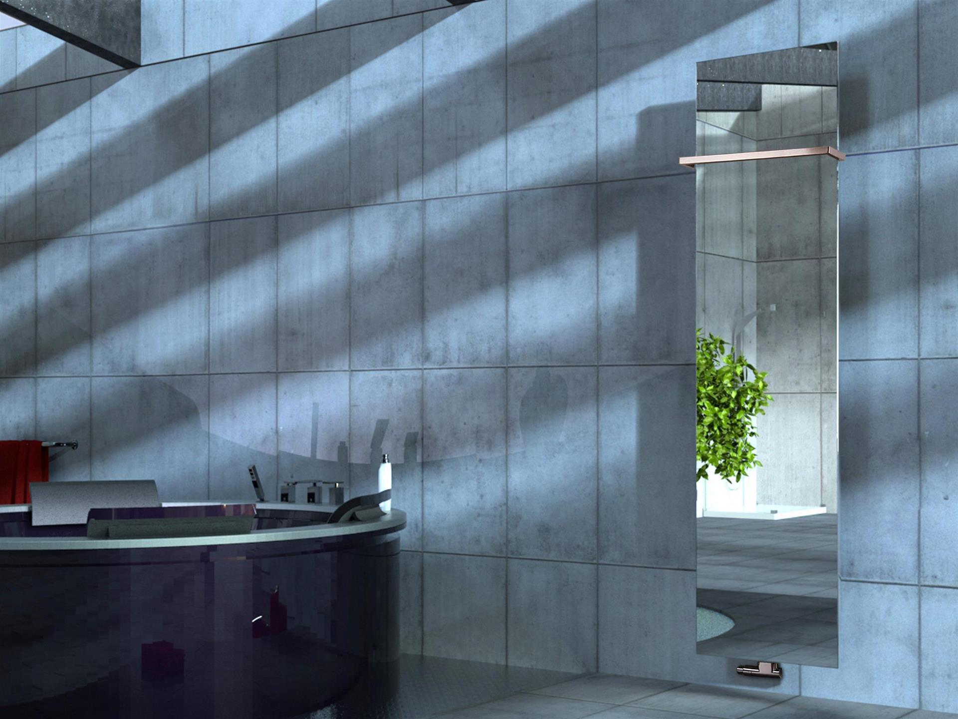 BADHEIZKÖRPER mit Spiegel Design Mirror 3 180x47cm 1118 Watt Edelstahl (+1 Halter 15mm) SZAGATO Designheizkörper mit Mittelanschluss Handtuchwärmer