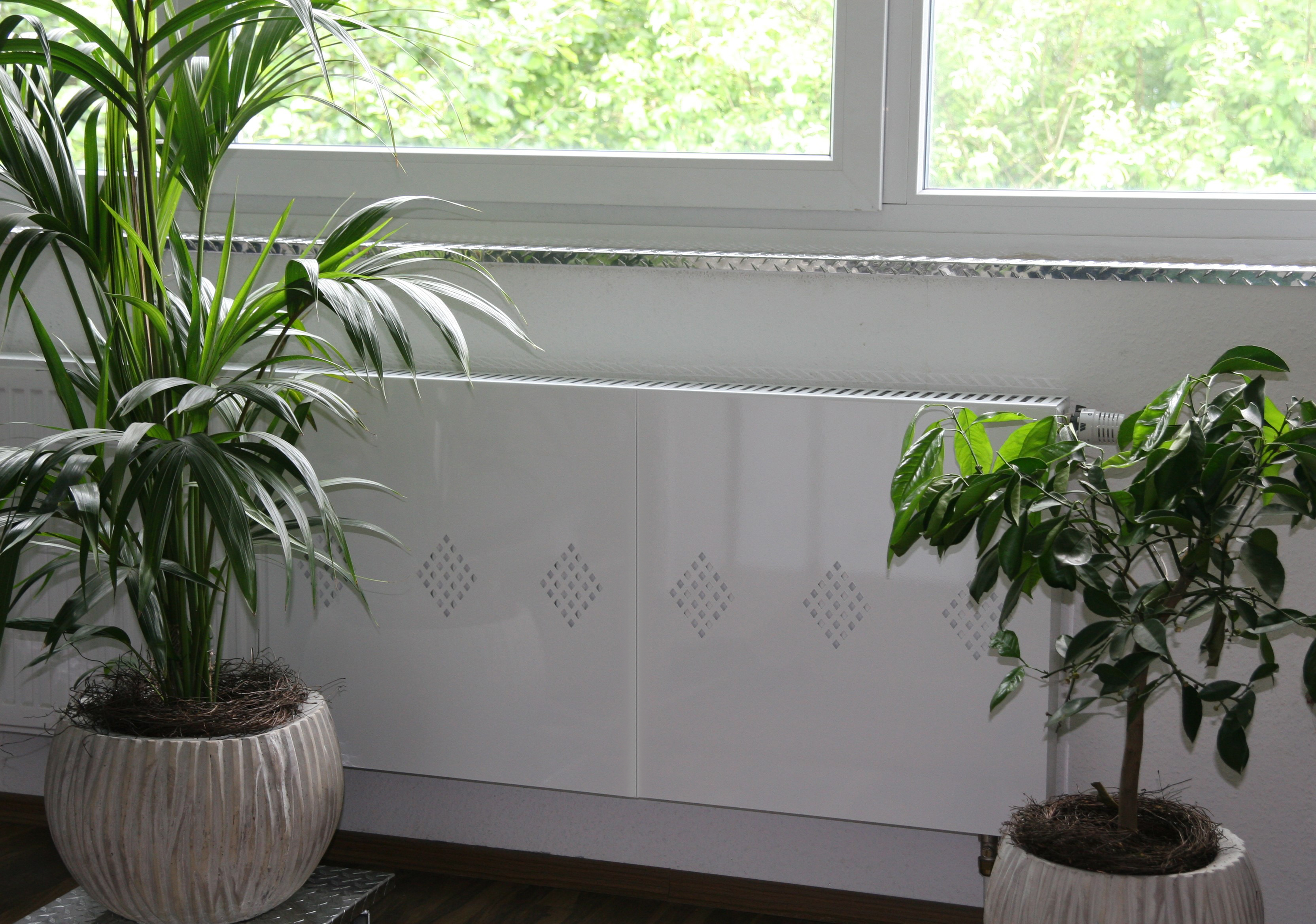 Heizkörperverkleidung 60 x 60cm Design Raute weiß (SET= 2 Stück) SZAGATO Heizungsverkleidung Verkleidung Heizkörper Abdeckung für Heizkörper